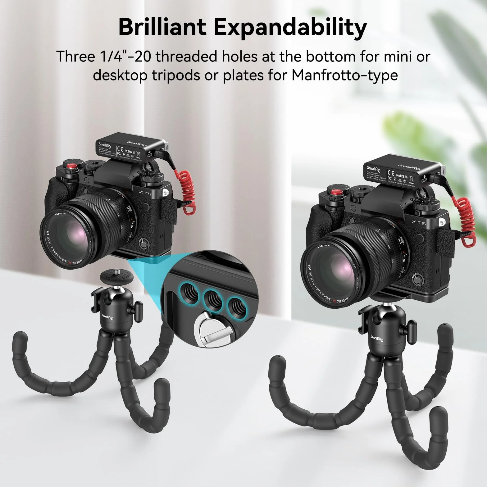 SMALLRIG X-T5 L-Shape Grip L-bracket dla Aparatu FUJIFILM X-T5, Wbudowana Płytka Szybkiego Uwalniania Aparatu dla Arca, Otwory 1/4"-20, Ergonomiczny Silikonowy Uchwyt, Przycisk Migawki (Czarny) - 4260