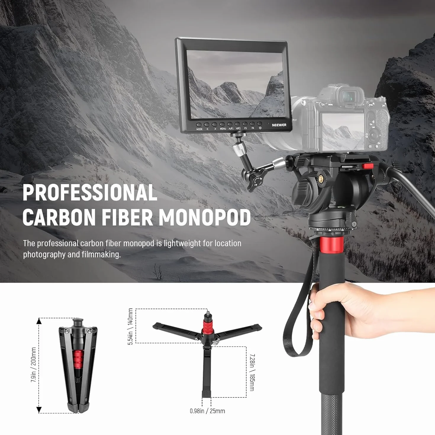 NEEWER Monopod do aparatu 71,6 cala teleskopowy monopod z włókna węglowego z szybkim uwalnianiem płyta do DJI RS Gimbals Manfrotto zdejmowana podstawa do kamery wideo, maksymalne obciążenie
