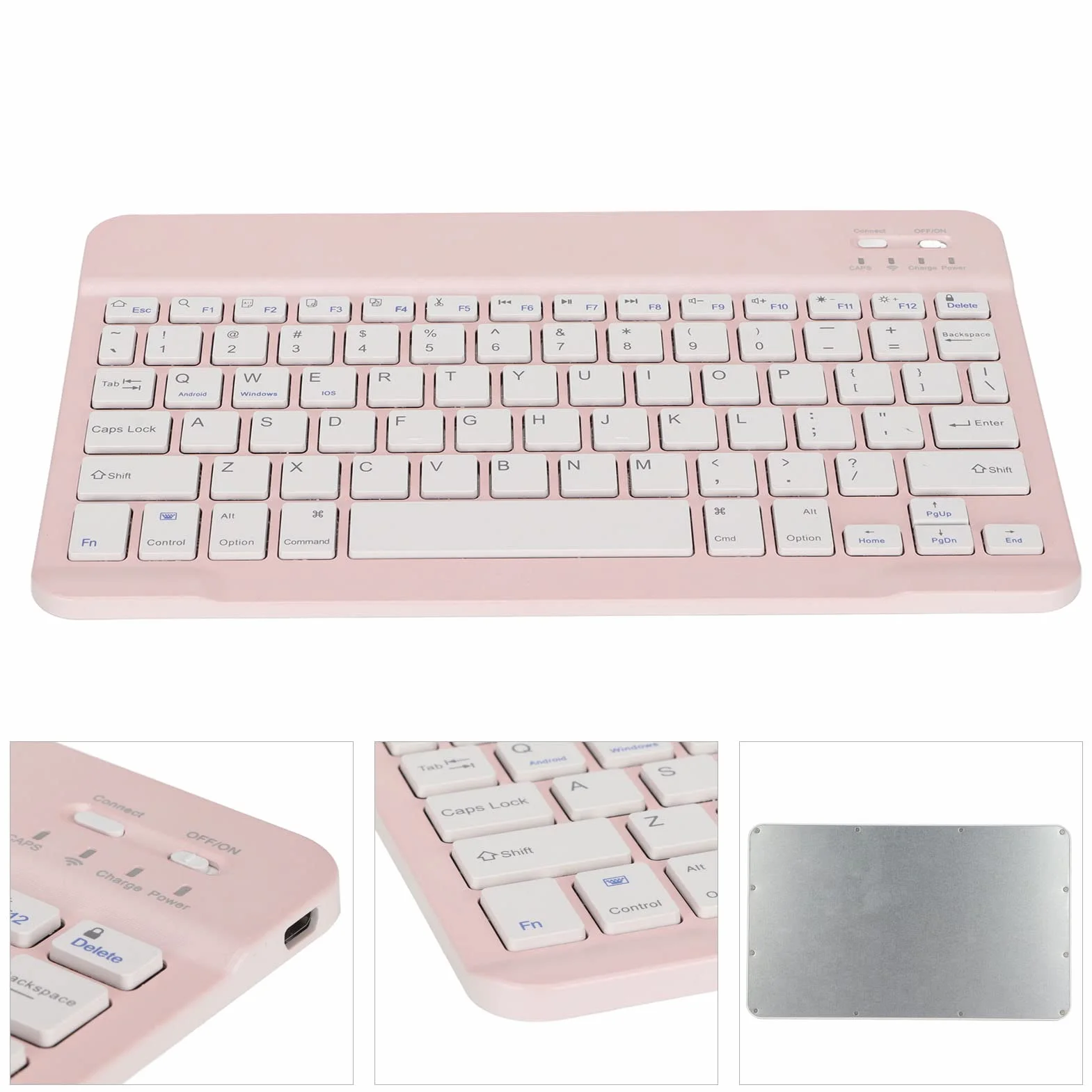 Bezprzewodowa Klawiatura Bluetooth, Uniwersalny Kompaktowy Ergonomiczny Telefon Komórkowy/tablet/laptop/komputer do Pisania, dla Systemu Android/IOS/Windows(różowy)