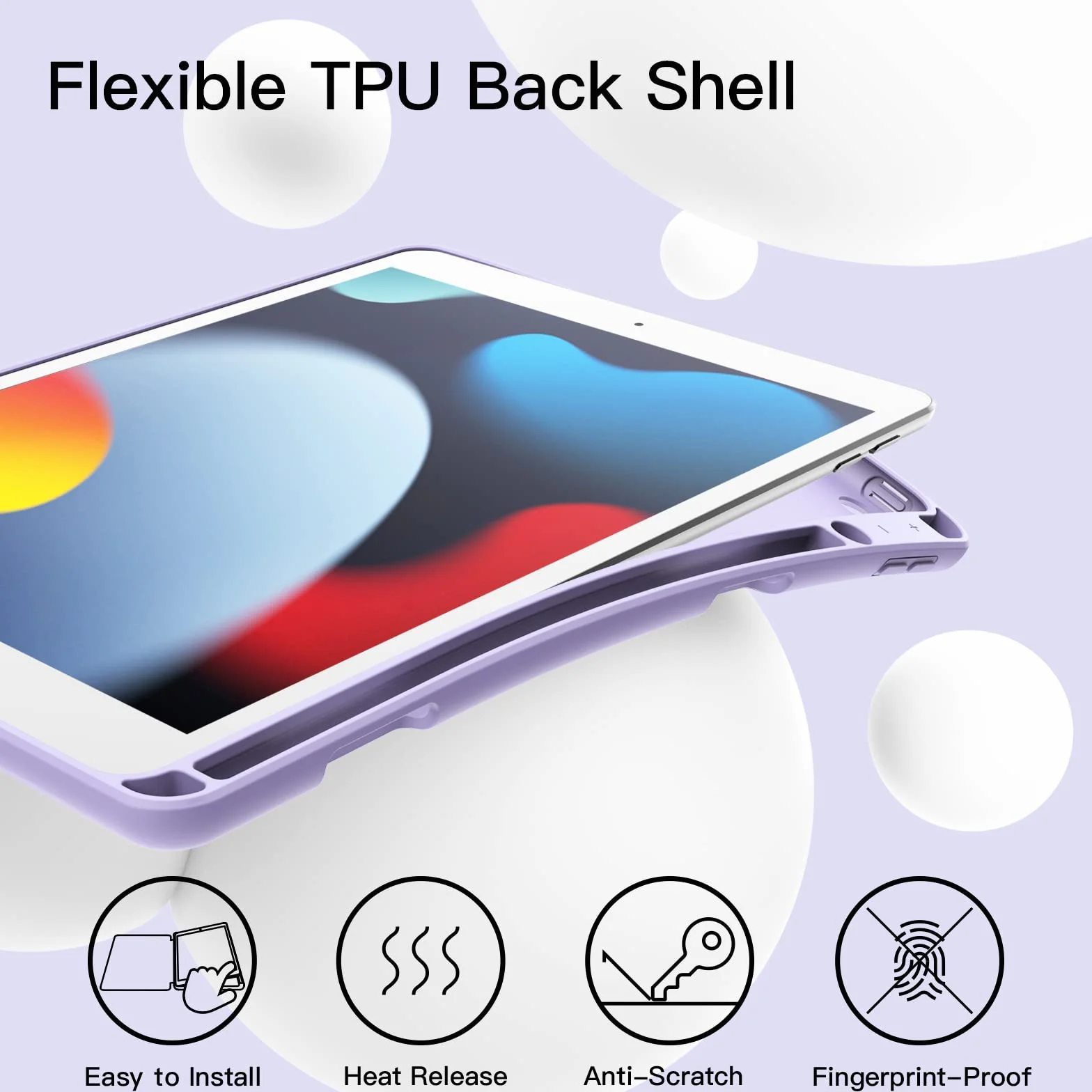 JETech Etui iPad 10,2 Cala 9./8./7. Generacji Uchwyt na Długopis Szczupły Pokrowiec TPU Jasny Fiolet