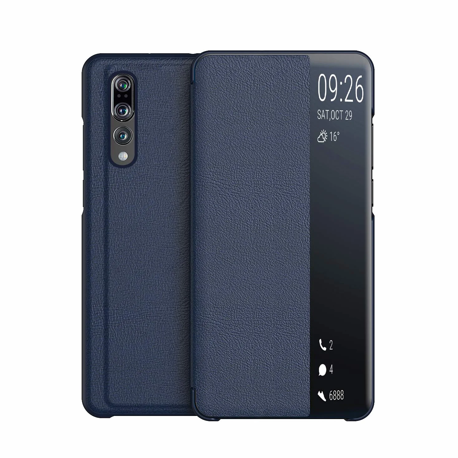 Etui kompatybilne z Huawei P20 Pro, etui Smart View Flip ze skóry PU + szkło hartowane - granatowe
