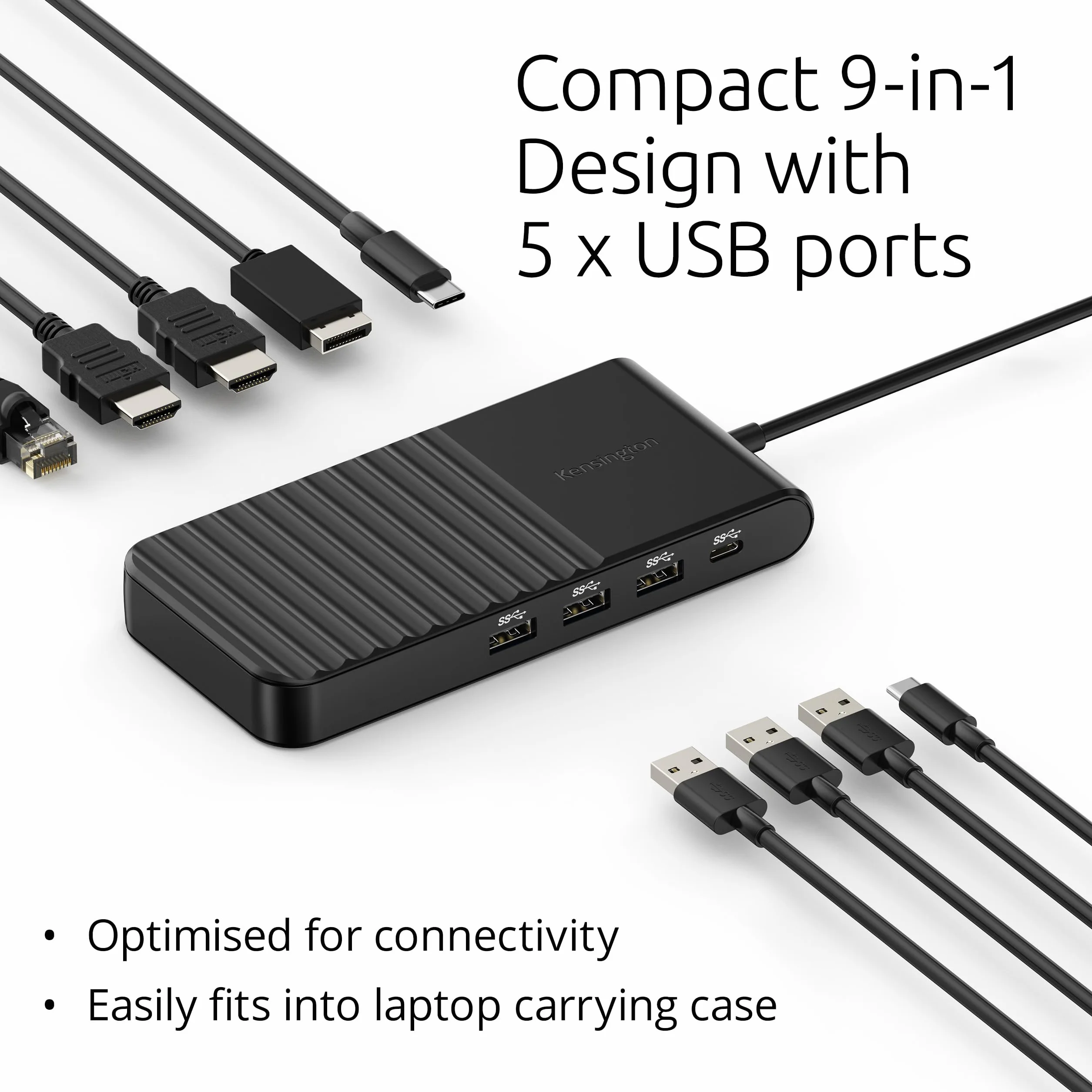 Mobilna stacja dokująca UH1500P Kensington EQ USB-C, potrójne wyjście wideo. Pojedyncze 8K@30Hz. Podwójne 4K@60HZ oraz potrójne 1080p@60Hz. Kompatybilna z laptopami Lenovo, HP, Dell, MacBook. K34039WW
