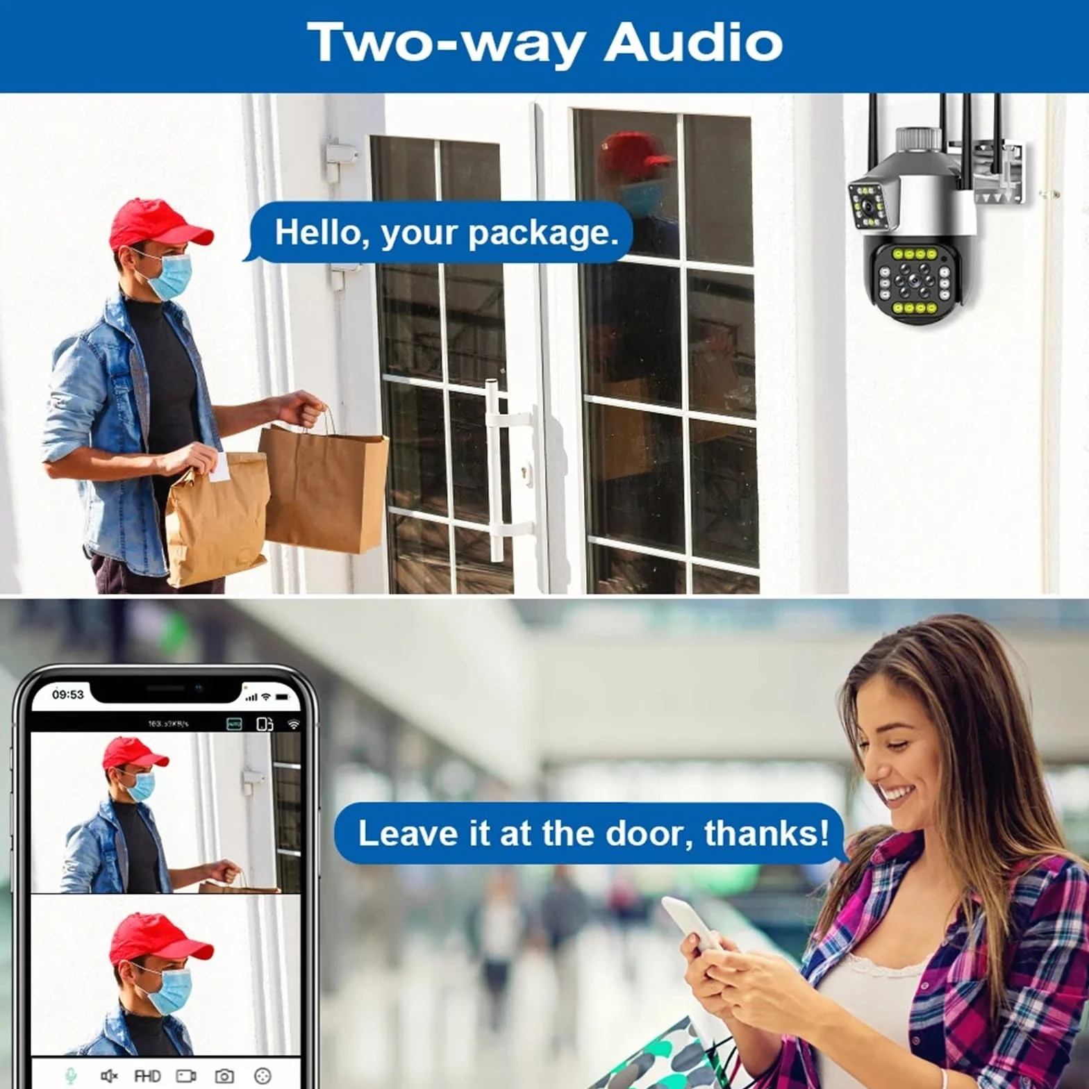 Zewnętrzna bezprzewodowa kamera bezpieczeństwa IP 2K 4MP HD z podwójnym obiektywem, zewnętrzna kamera PTZ z Wi-Fi i automatycznym śledzeniem, kamera do monitoringu ulicznego(Camera add 64G)