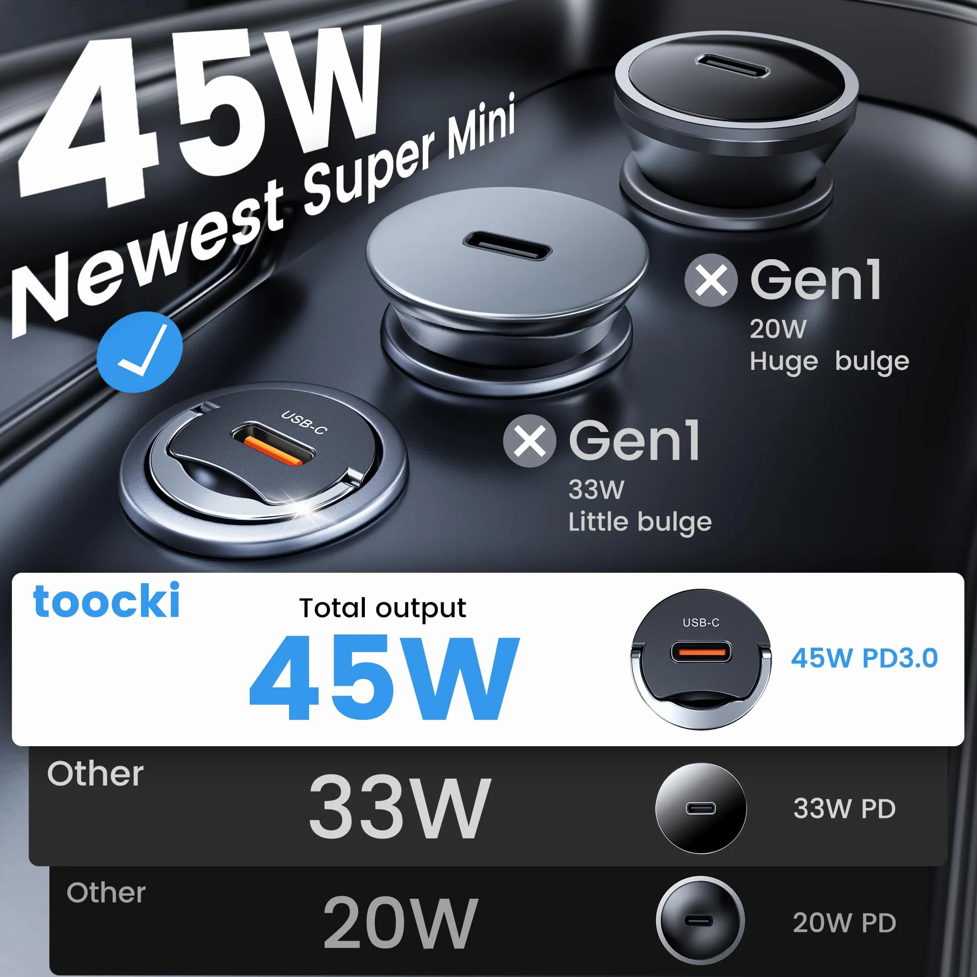 toocki 45W samochodowa ładowarka USB-C (2 sztuki), PD 3.0 - Szybka ładowarka samochodowa z pojedynczym portem typu C do iPhone'a 16/15/14 Pro Max, iPad i Samsung