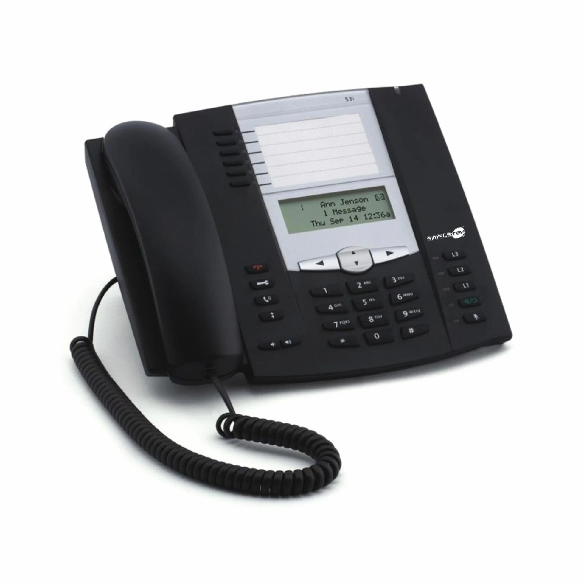 SIMPLETEK - Telefon IP 6753i (A1753), POE, firma, VoIP z słuchawką, wyświetlacz LCD, do 9 linii, z zasilaczem (odnowiony)