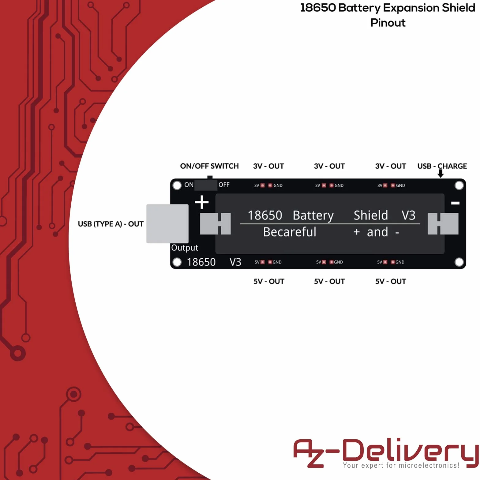 AZDelivery 18650 Battery Expansion Shield V3 Złącze Micro-USB, w tym kabel USB kompatybilny z Arduino w tym E-Book!