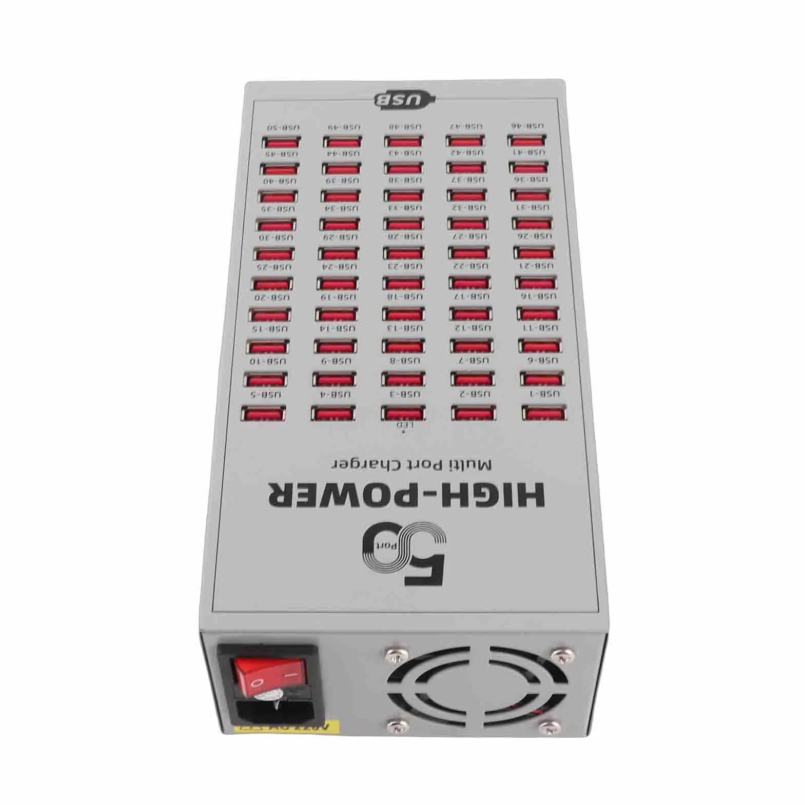 50-portowa Stacja ładująca USB Wydajne i Szybkie ładowanie Wielu urządzeń w Domu/biurze Metalowa Obudowa Lekka Konstrukcja (Wtyczka UE 220-250 V)