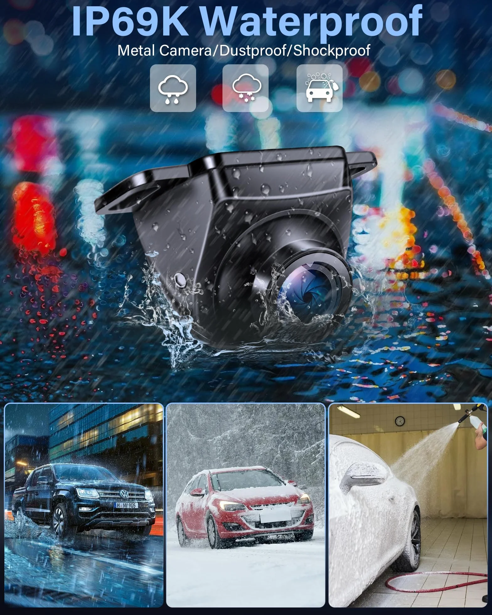 【Obracana o 360° + 90°】AHD 1080p kamera cofania do samochodu, metalowa obudowa, uniwersalna kamera cofania z noktowizorem 170°, linia cofania 170°, wodoszczelna kamera cofania IP69, doposażenie do