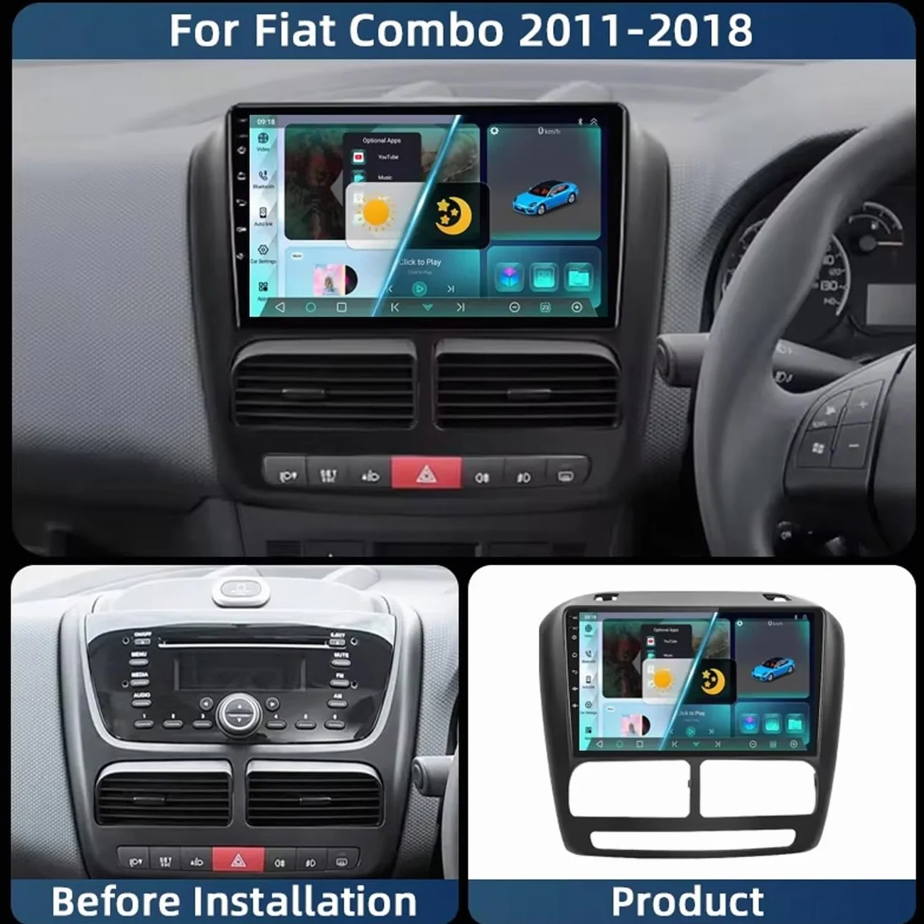 Car Stereo dla Fiat Doblo 2010-2015 OPEL COMBO TOUR 2011-2018 9 Inch Android 15 In-Cell Touch Scree Car Player Wireless Carplay For, 4 Core 2G+64G