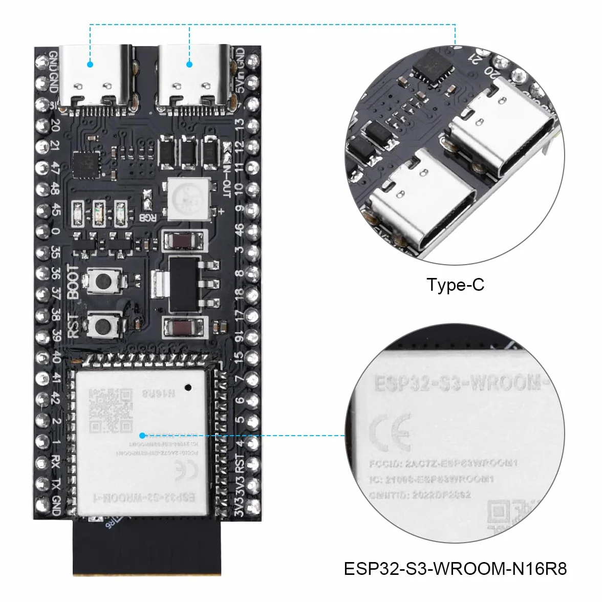 ESP32 S3 DevKitC 1 N16R8 ESP32 S3 WROOM1 N16R8 płyta rozwojowa WiFi Bluetooth 5.0 siatka rozwojowa [piny są lutowane]