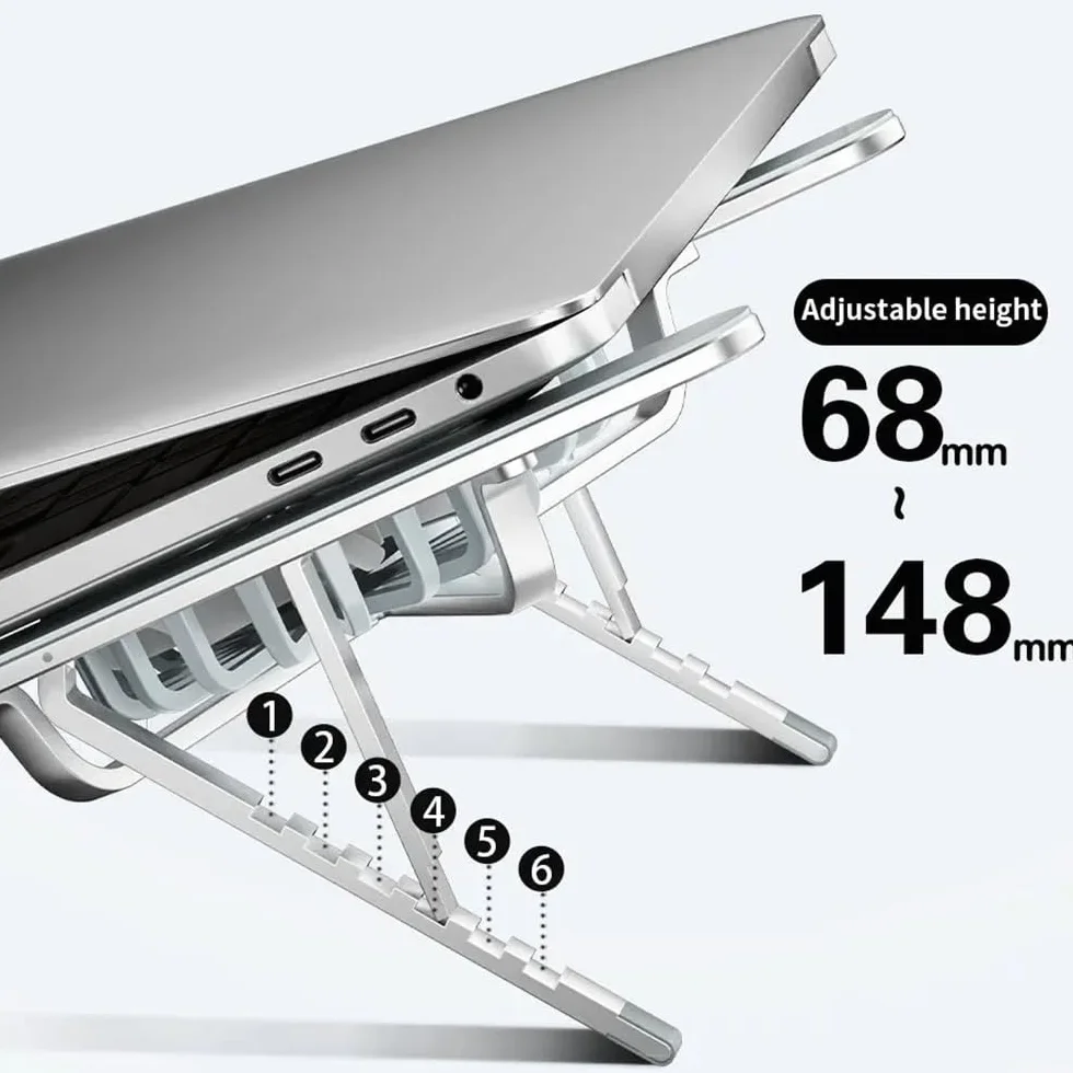 Podstawka pod laptopa, Laptop Cooler Base Stand Dual Fan Foldable Laptop Cooling Pad Aluminum Portable Bracket Akcesoria biurowe(Gray)