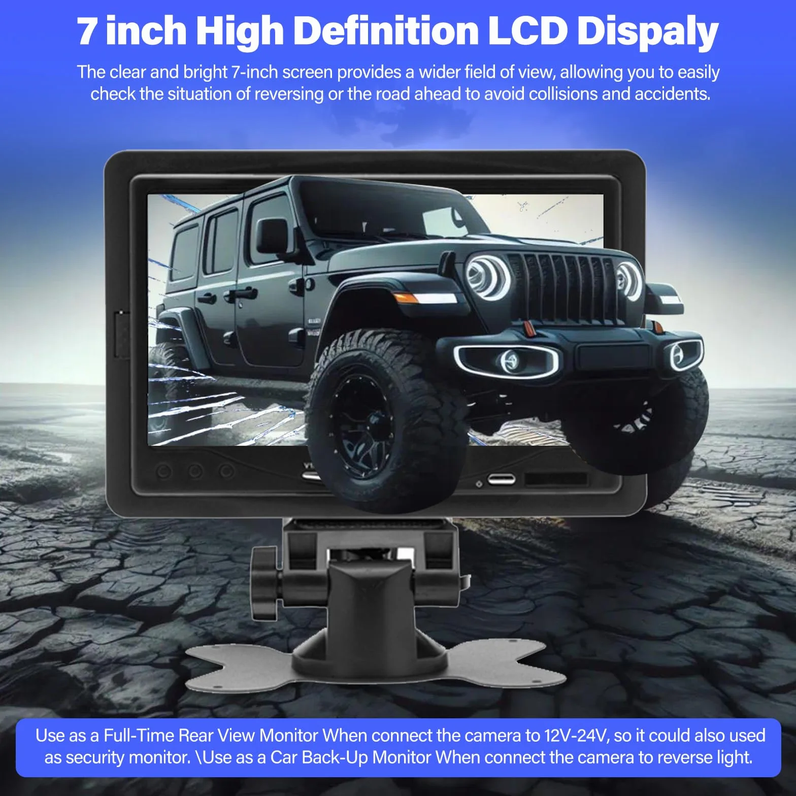 Samochodowa kamera cofania z 7-calowym wyświetlaczem LCD, monitor samochodowy z kamerą cofania IP67, wodoodporna 18 IR noktowizor - 2 kamery cofania + 2 kable do ciężarówki, autobusu/van/przyczepy 12