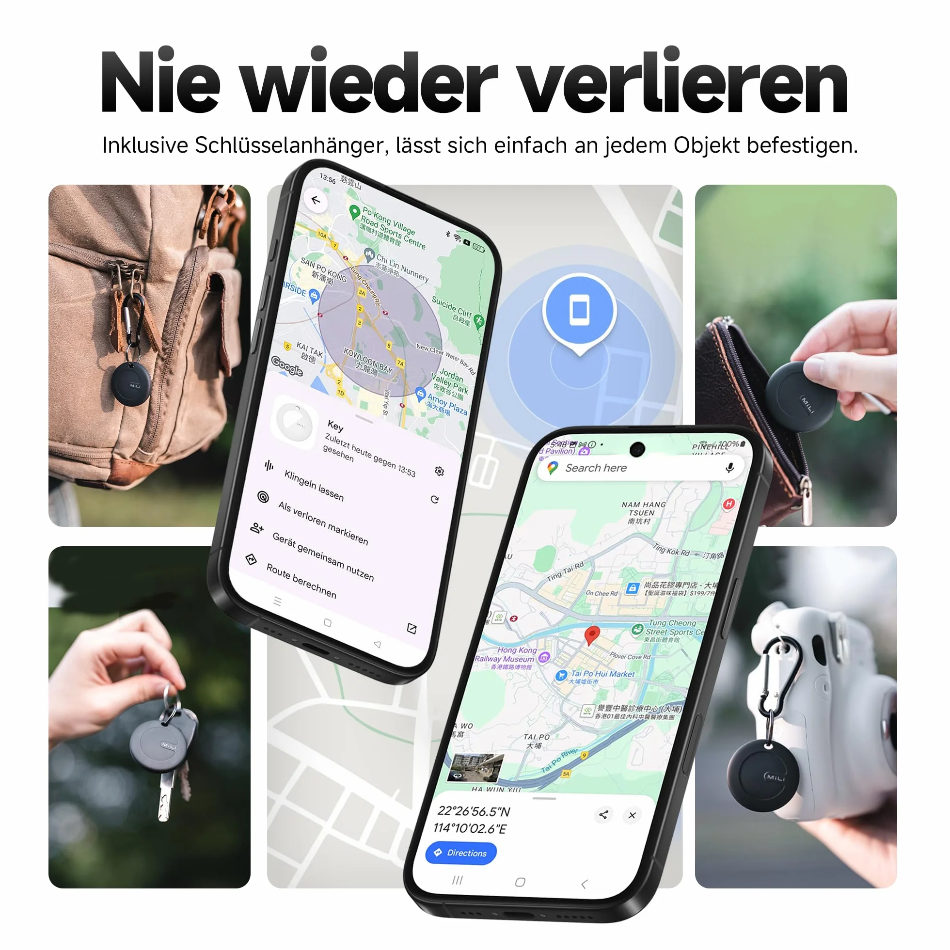 MiTag Bluetooth Tracker dla Android, Inteligentny Lokalizator Kluczy, Śledzenie Bagażu, Kompatybilny z Google Znajdź moje urządzenie, dla Kluczy, Torb, Walizek (Czarny-1Pack)