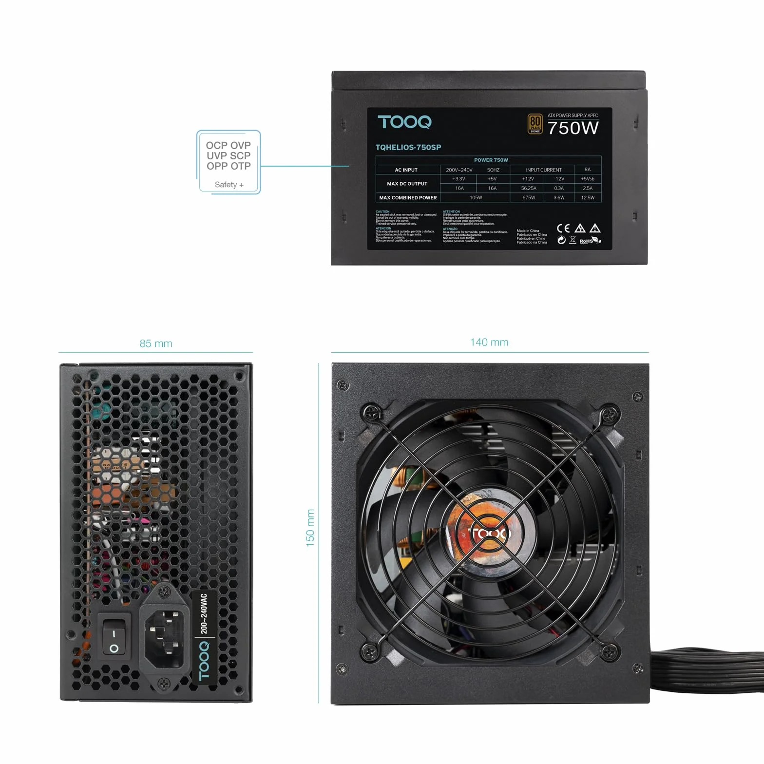 TOOQ TQHELIOS-750SP zasilacz ATX 750 W APFC 80Plus brązowy