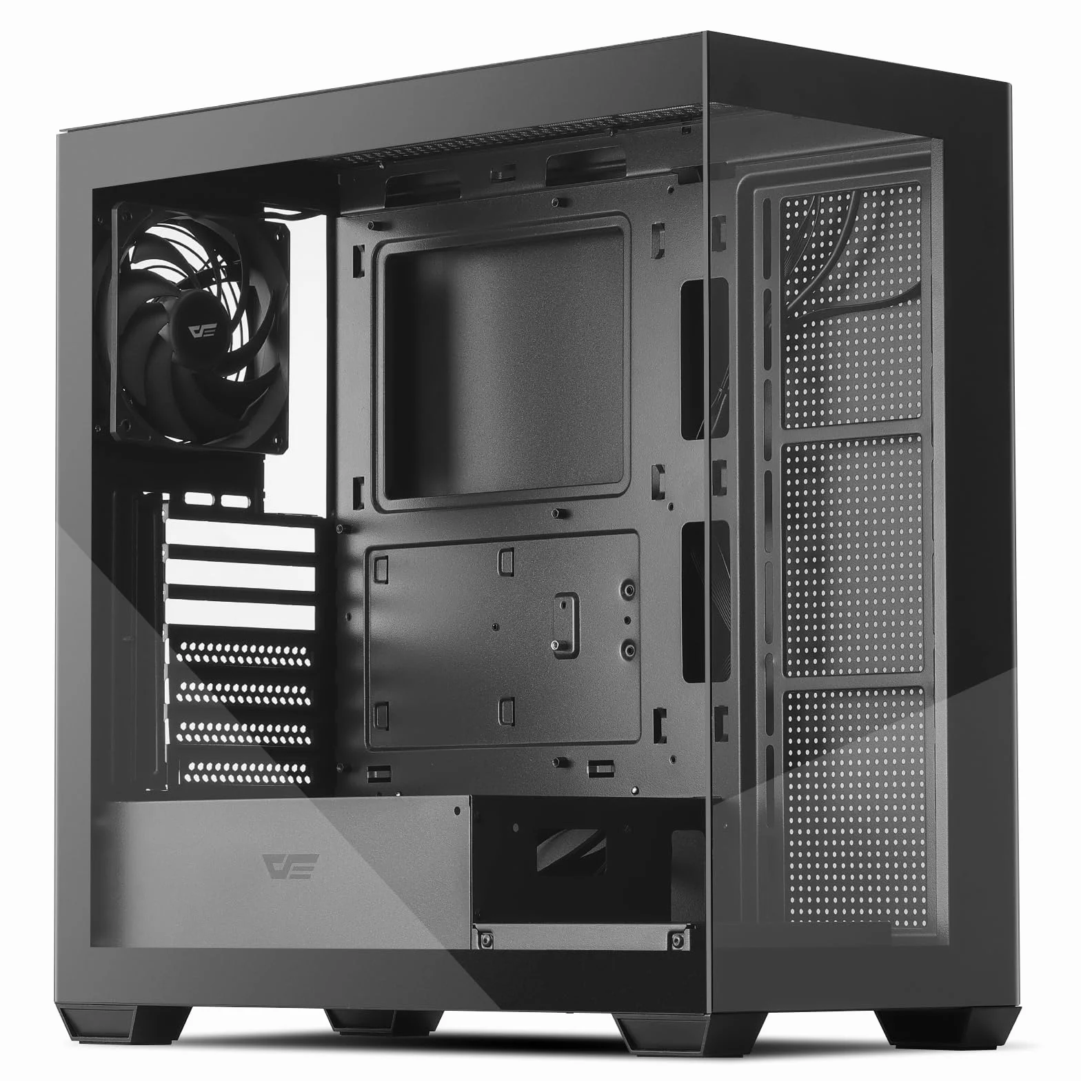 darkFlash Obudowa PC ATX Mid-Tower, wstępnie zainstalowana 1 obudowa komputera bez wentylatorów PWM, pełny widok, podwójne szkło hartowane, do gier, port typu C, obsługuje chłodnicę wody do 360 mm