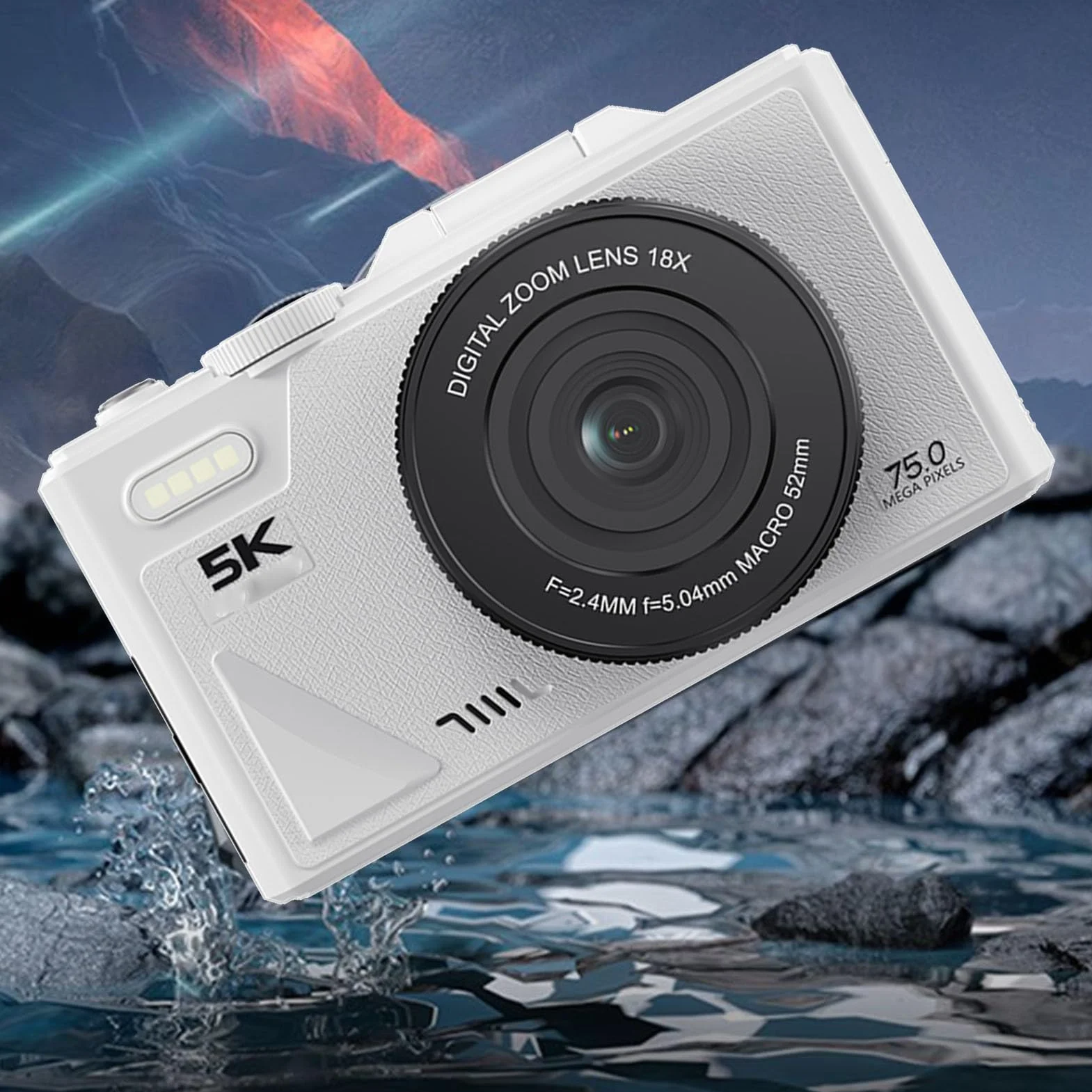 Fabater Cyfrowy Aparat Fotograficzny do Fotografii, 5K 75MP Autofocus Vlogging Camera, 3-calowy 180° Odchylany Ekran, 18-krotny Zoom Cyfrowy, Kompaktowe Aparaty Podróżne (WHITE)
