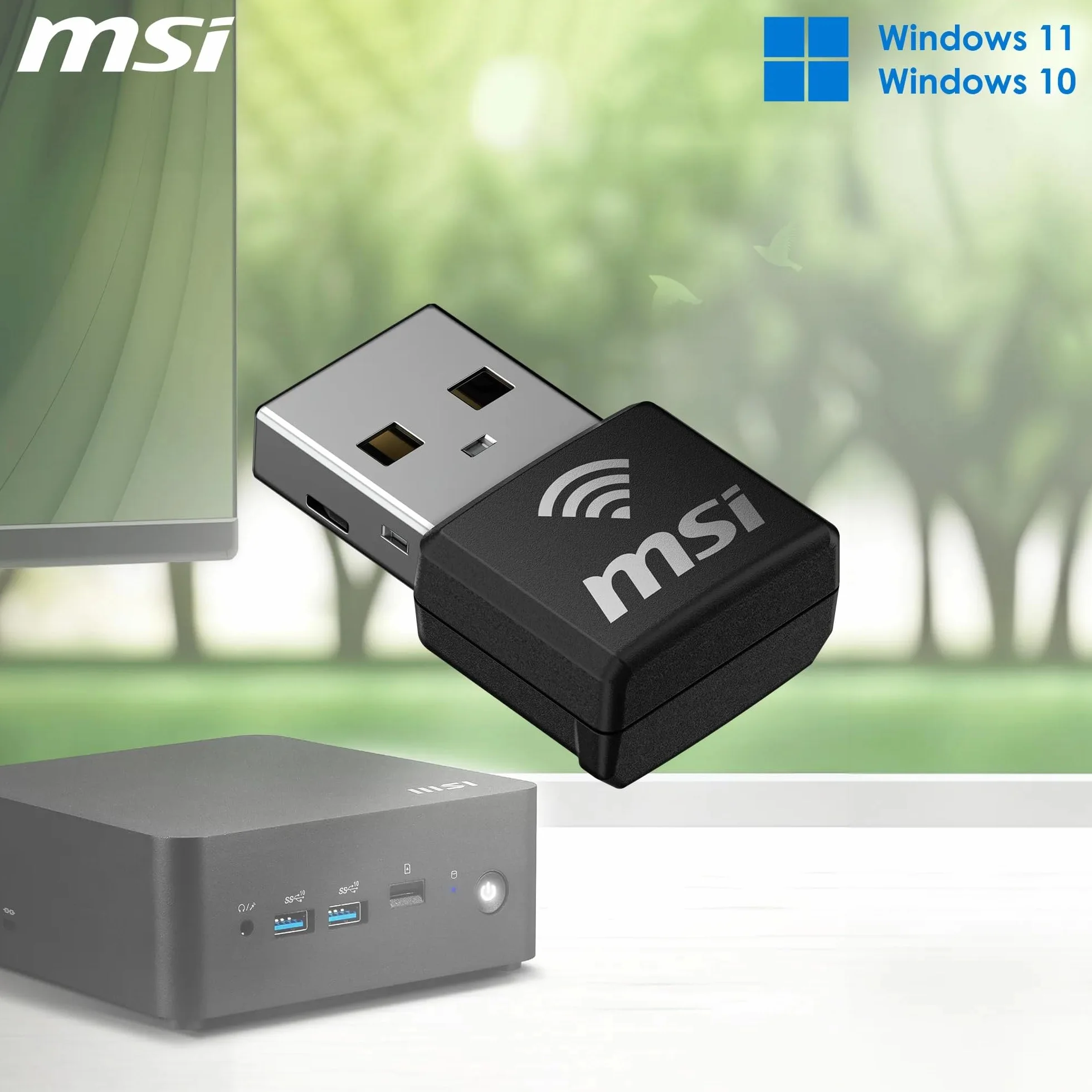 MSI AX1800 Nano WiFi adapter USB do komputera/laptopa, WiFi 6 dwuzakresowy 2,4 G/5G bezprzewodowy adapter sieciowy do komputera stacjonarnego, rozmiar podróżny, obsługuje Windows 11,10