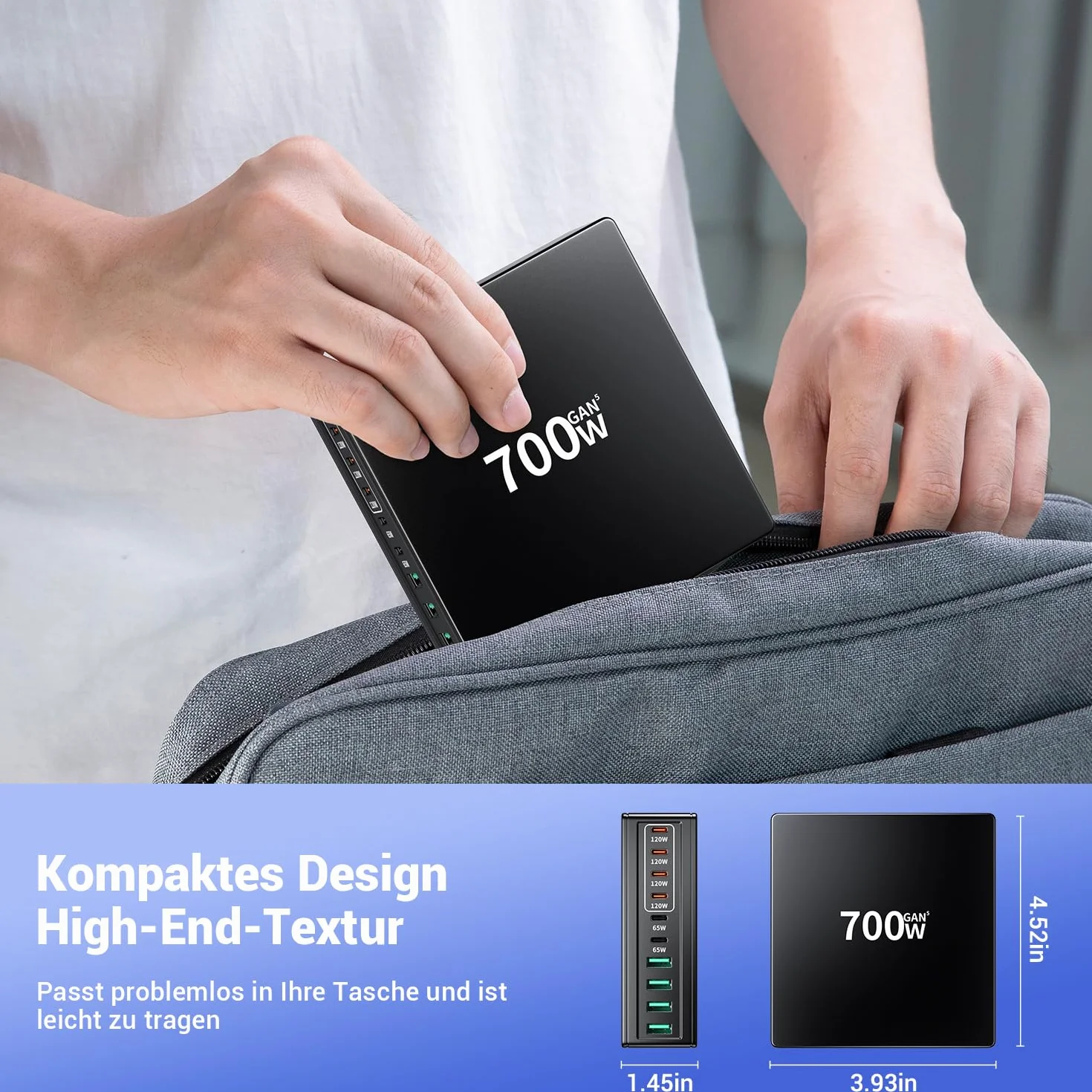 Ładowarka HSSNS 700 W USB-C, szybka ładowarka z 10 portami, 6 portami USB-C i 4 portami USB-A, wielofunkcyjna ładowarka ścienna GaN z funkcją PD i PPS do komputerów MacBook, serii iPhone itp