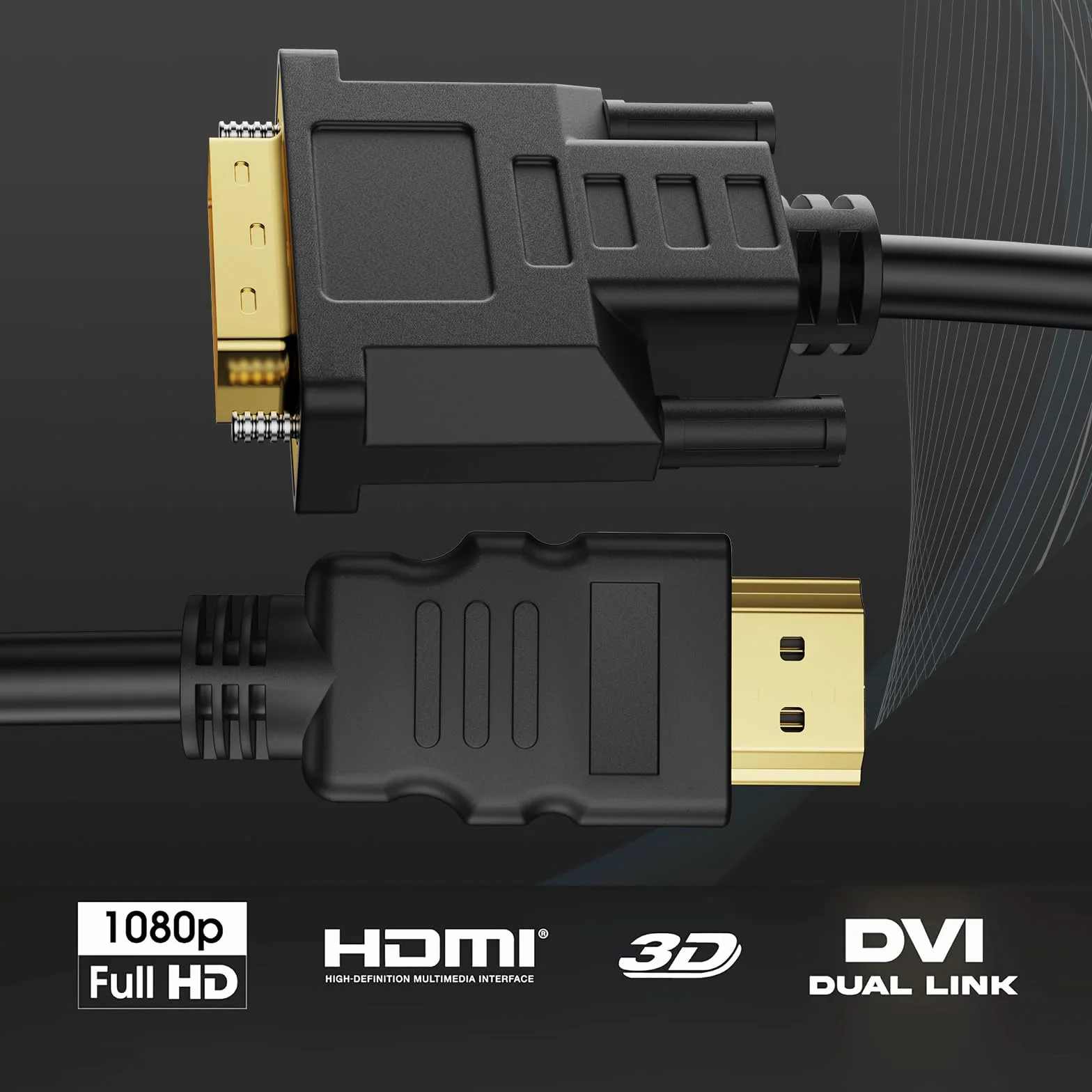 Kabel adaptera HDMI na DVI 1 m, dwukierunkowy kabel do monitora DVI-D 24+1/HDMI, podłącz urządzenie HDMI do monitora DVI lub odwrotnie, Full HD/1080P