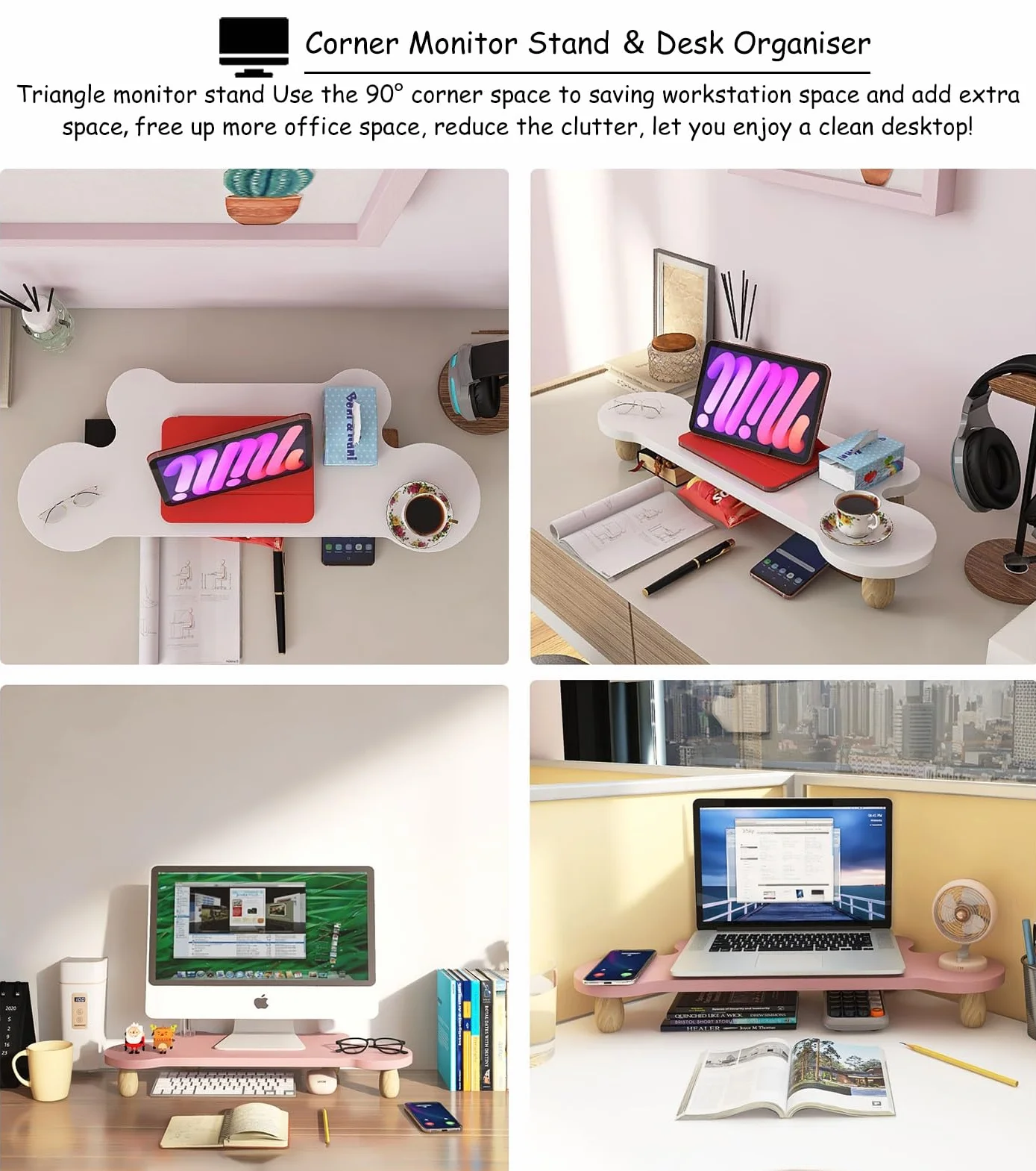 stojak na monitor, narożny stojak na monitor szeroki uroczy narożny stojak na biurko, organizer na biurko do monitora telewizora / drukarki/faksów / pudełka do gier, narożny stojak na laptopa,