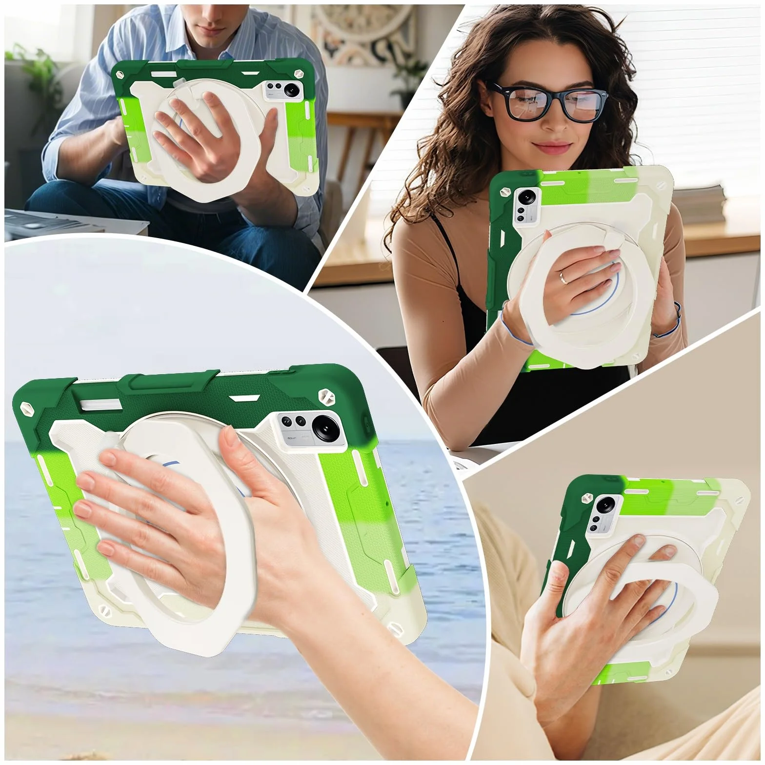 Wytrzymałe etui ochronne do Xiaomi Mi Pad 5 Pro 12,4 cala, stojak obracany o 360°, pasek na ramię, uchwyt na długopis i pierścień, odporna na uderzenia osłona dla dzieci i dorosłych