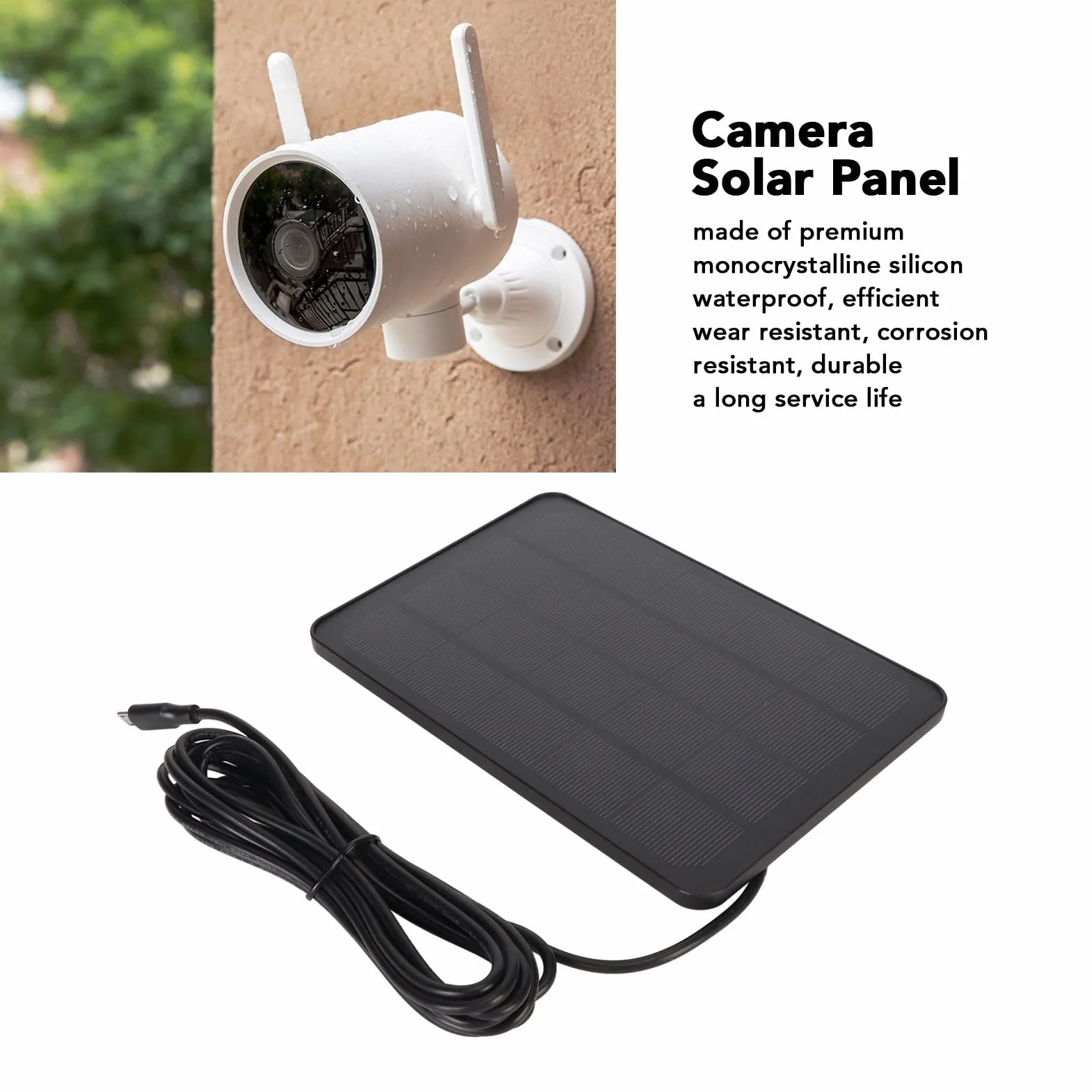 lyrlody Panel Słoneczny 5 V do Kamer Bezpieczeństwa, ładowarka Słoneczna z Krzemu Monokrystalicznego 4 W z Kablem USB IP65, do Kamer Zewnętrznych (BLACK)