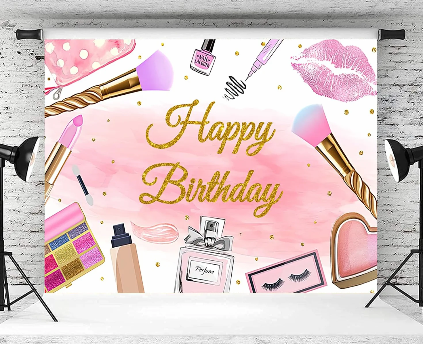 Spa 'Happy Birthday' tło dla dziewcząt różowe kosmetyki tło fotograficzne urodziny makijaż impreza tematyczna słodkie 16. materiały dekoracyjne rekwizyty do fotobudki