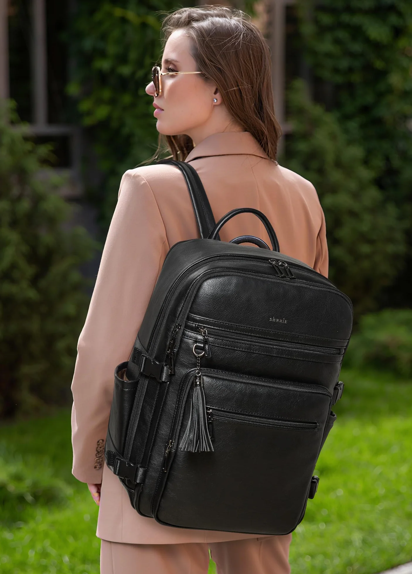 Shrrie Elegancki plecak damski o przekątnej ekranu 15,6", elegancki, konwertowalna torba na ramię, plecak podróżny, na uczelnię, do szkoły, na podróż, do biznesu