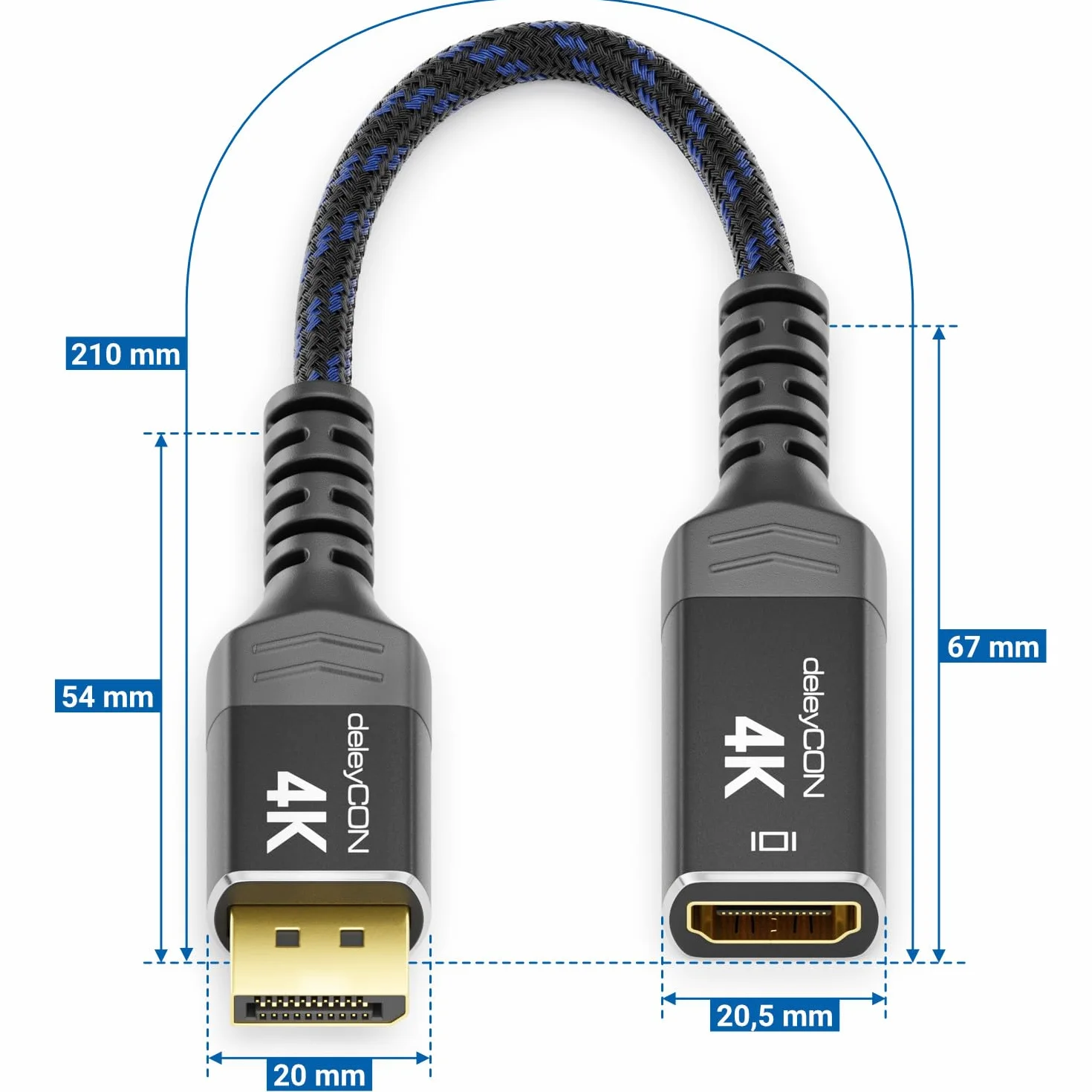 deleyCON Adapter DisplayPort do HDMI (Do Monitora, Telewizora, Projektora) - 4K@30Hz // 1080P@60Hz - Aluminiowa Wtyczka Kabel Nylonowy DisplayPort Męski do HDMI Żeński PC Laptop Monitor Czarny