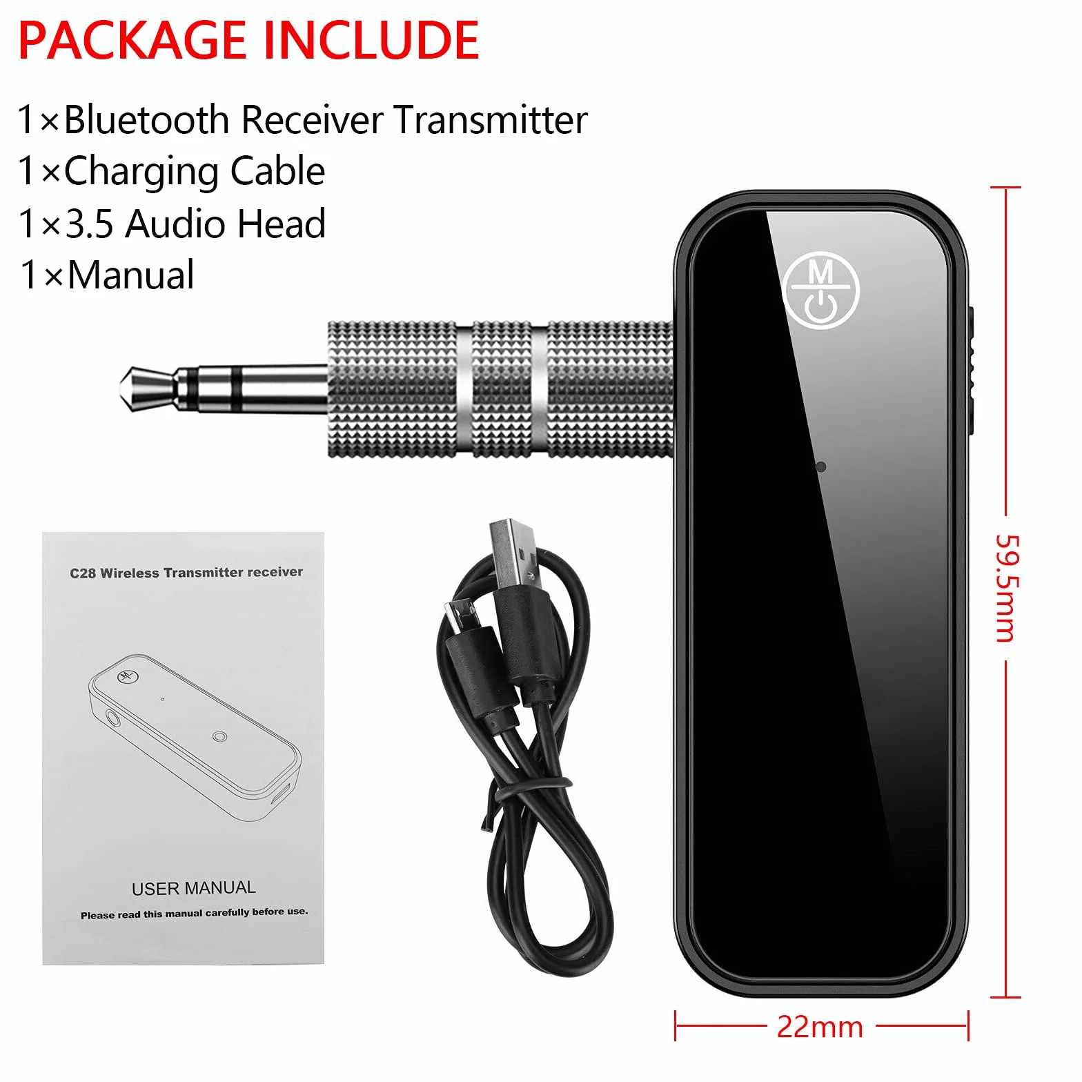 Adapter Bluetooth Samochodowy z Odbiornikiem i Nadajnikiem - Jack Aux 3,5 mm, Akcesoria Samochodowe, Zestaw Głośnomówiący do Głośnika Telewizyjnego