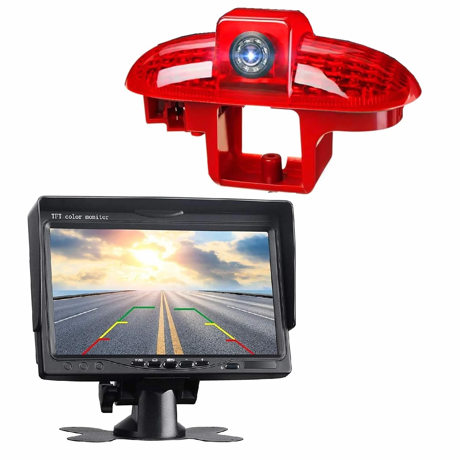 Auto trzeci dach Top Mount lampa hamowania kamera cofania do samochodu Renault Trafic,Opel Combo,Vauxhall Vivaro 2001-2014 + 7,0" monitor DVD TFT ekran samochodów ciężarowych wyświetlacz LCD