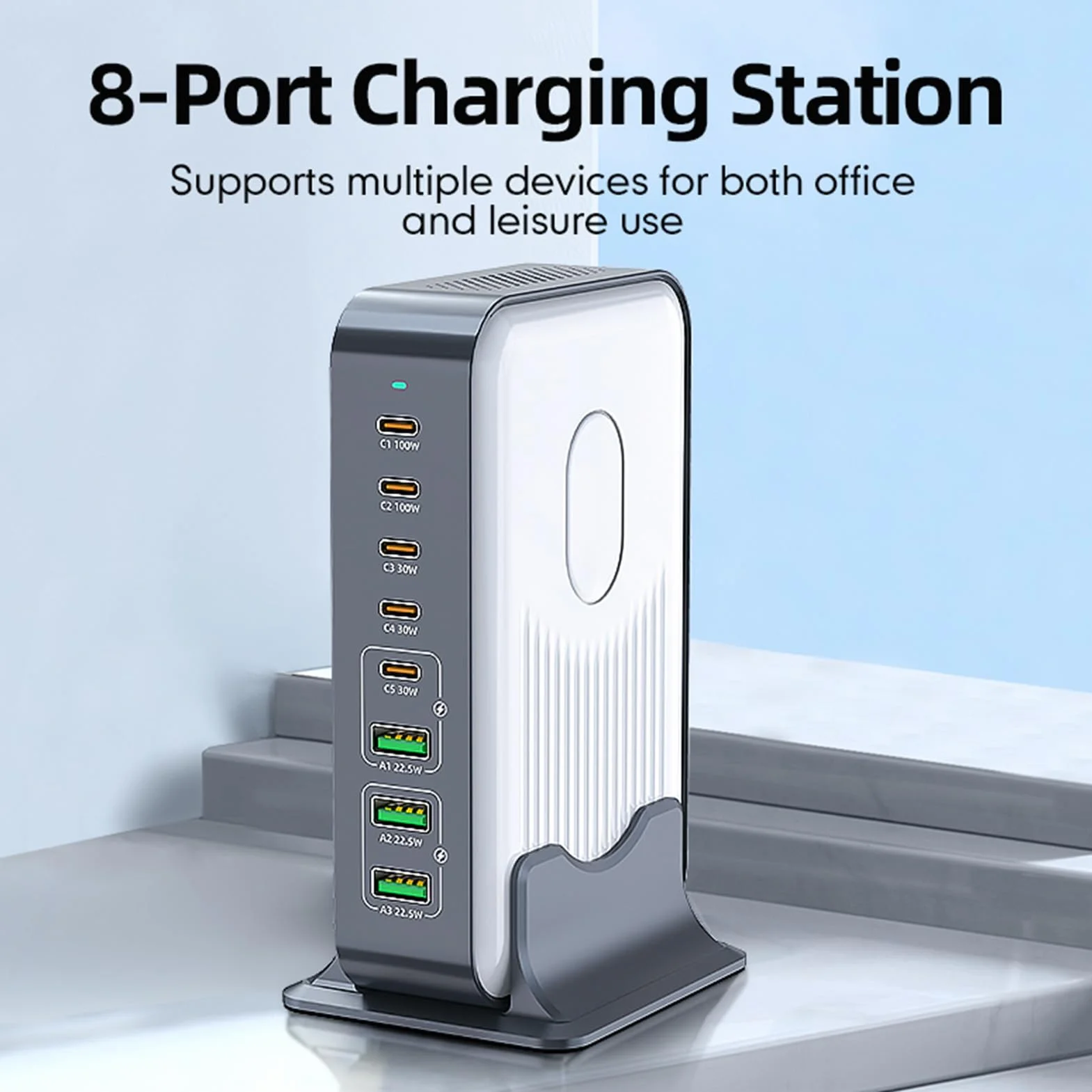 Fabater Stacja ładująca 200 W do Wielu urządzeń, 8-portowy Blok ładujący USB C, Szybkie ładowanie, Zasilacz PD 100 W Typu C do Telefonów, Tabletów, Laptopów, Wielu ładowarek Hub USB (Wtyczka UE 800