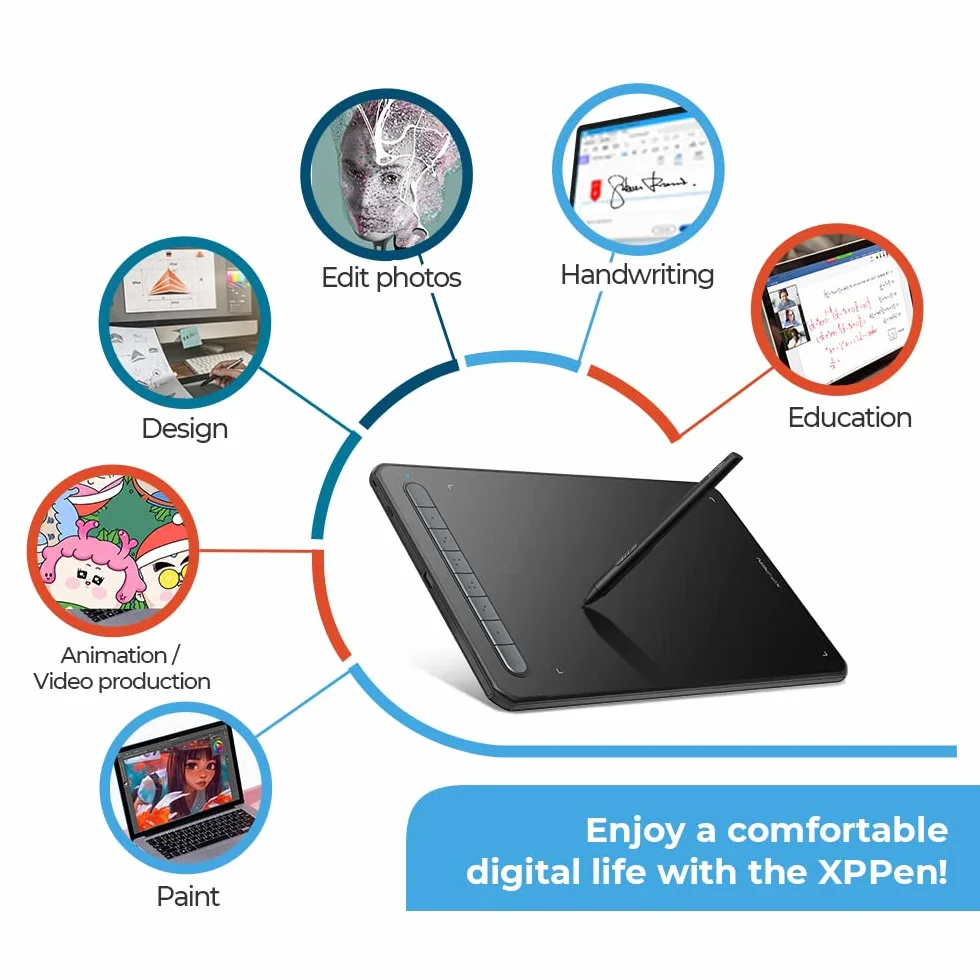XP PEN Deco MW 8"x5" tablet graficzny Bluetooth z 8 przyciskami szybkiego rysowania, edycja zdjęć z rysikiem X3, idealny do domowego biura, e-learningu (czarny)