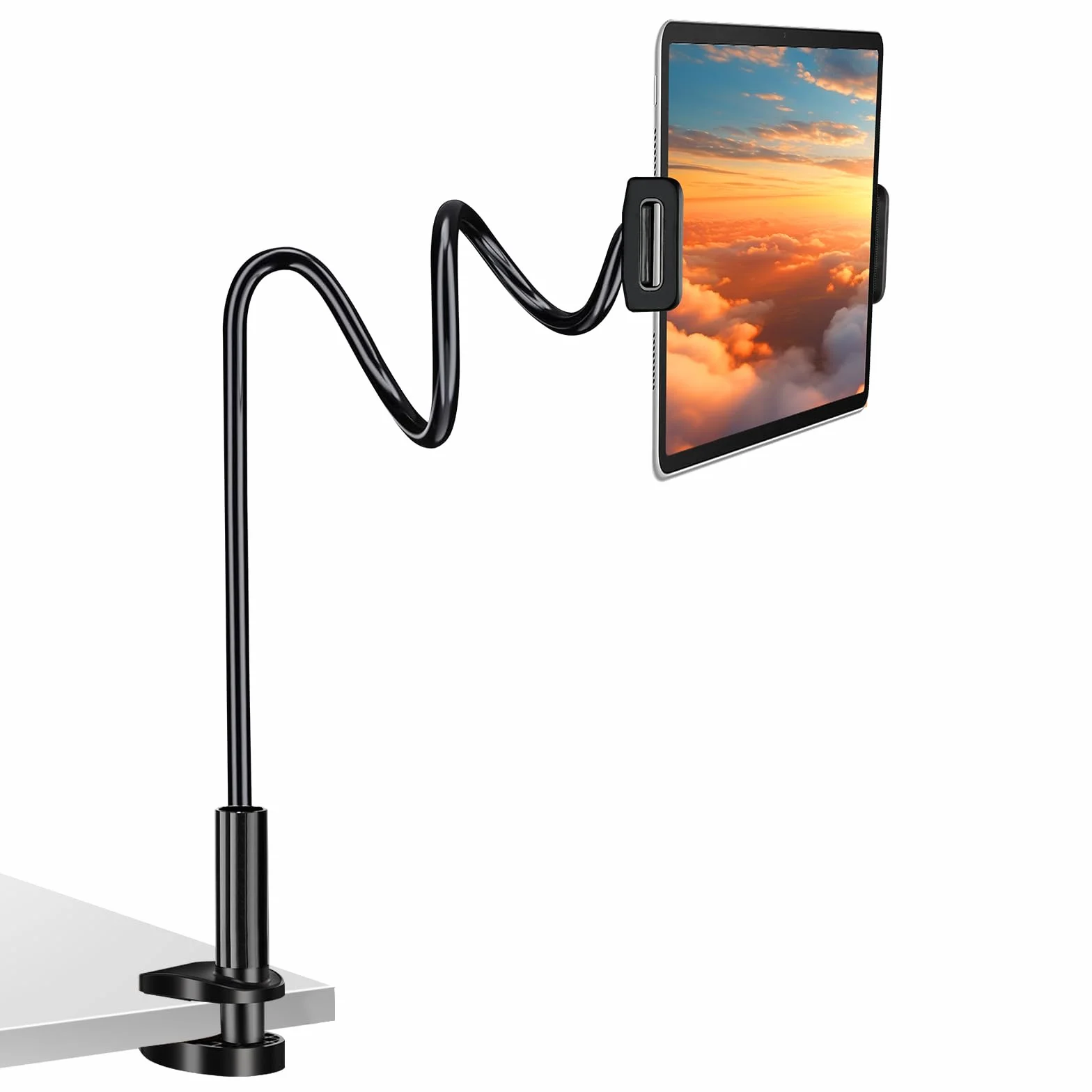 Flintronic Uchwyt na tablet typu łabędzia szyja, 360°, elastyczny z 2 klipsami, regulowane ramię do iPada/telefonu komórkowego/Switch/Kindle Fire