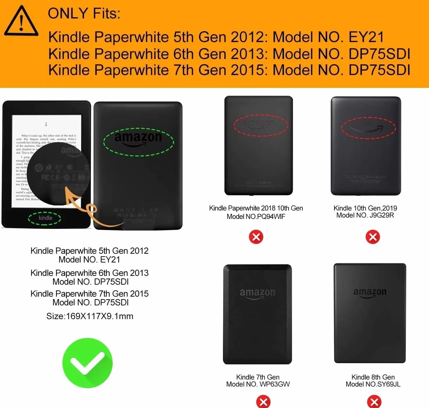 MOKASE Etui Compatible with 6 cal Kindle Paperwhite (Pasuje do Wersji 2012,2013,2015,2016), Numer Modelu: EY21/DP75SDI, Wąski Twardy Pokrowiec Ochronny z Funkcją Inteligent Wake/Sleep, Black