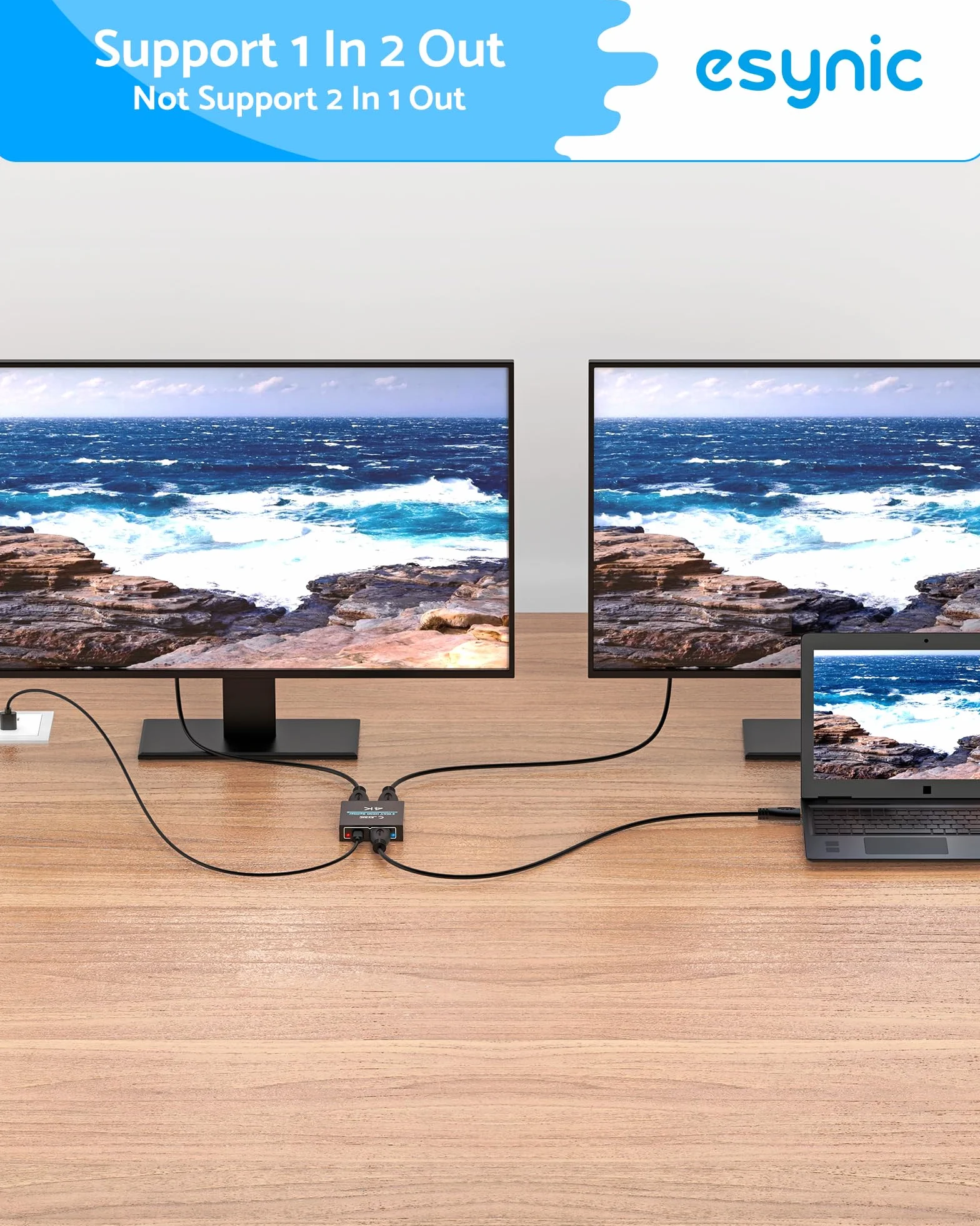 eSynic Rozdzielacz HDMI 1x2, rozdzielacz HDMI 4K 1 w 2 wyjścia HDMI adapter wzmacniacza aluminium wersja 1.4 HDCP z zasilaczem obsługuje 3D 4K 30HZ Full HD1080P do PC PS3 PS4 odtwarzacz Blu-ray HDTV