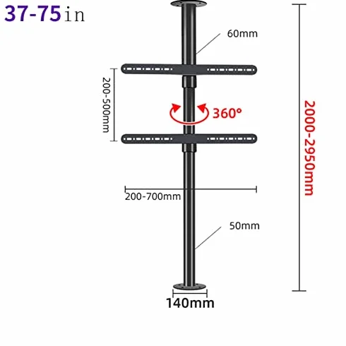 Uchwyt Do Telewizora Lcd Z Regulacją Wysokości, Obrotowy O 360 Stopni, Stojak Podłogowy, Ścianka Działowa, Obrotowy Stojak, Szafka Rtv, Obrotowa Podstawa,200295cm