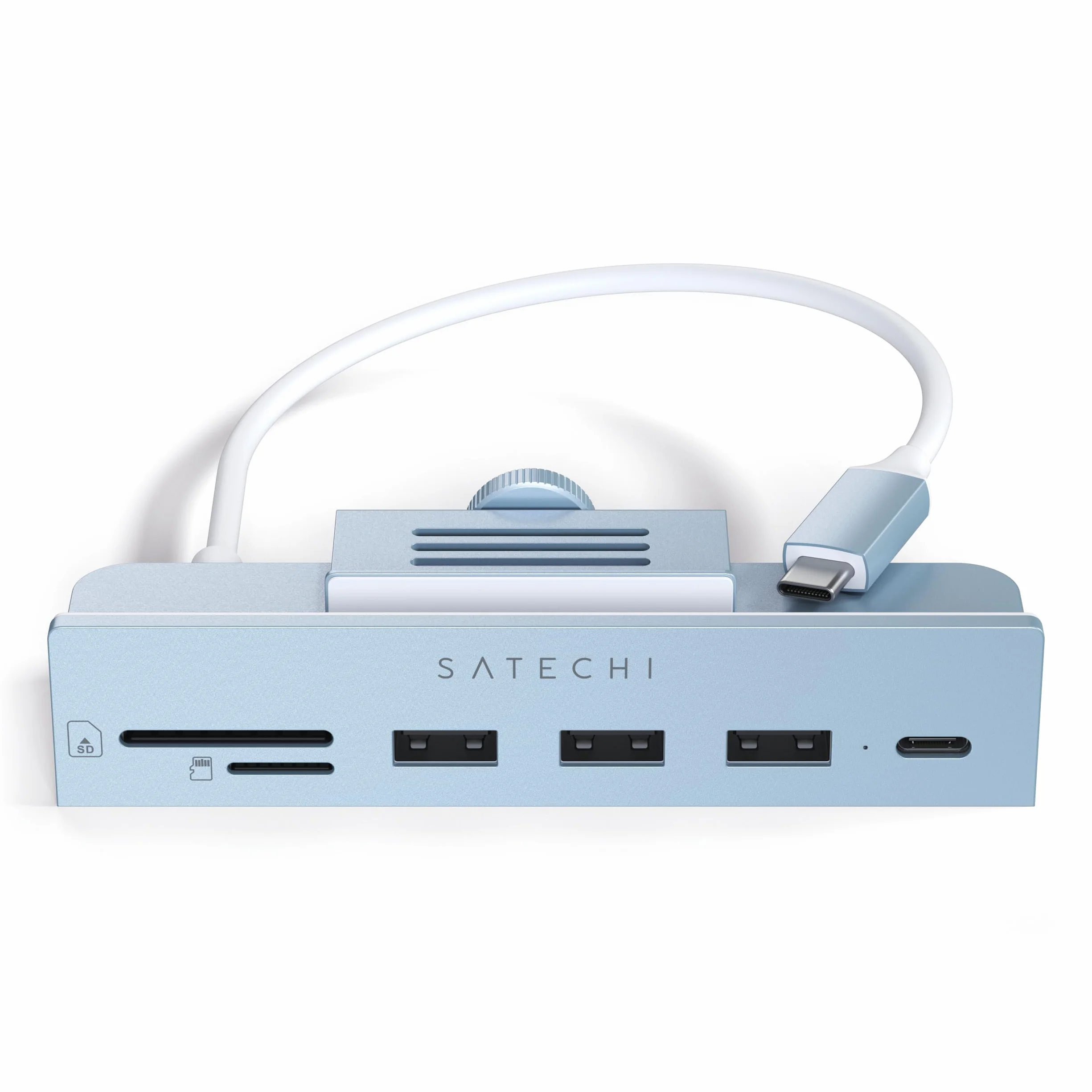 SATECHI hub USB-C do 24-calowego iMaca i Studio Display, niebieski | Port USB-C do danych, 3 porty USB-A i czytniki SD/microSD; niezgodny z modelami iMac z 2020 roku i starszymi
