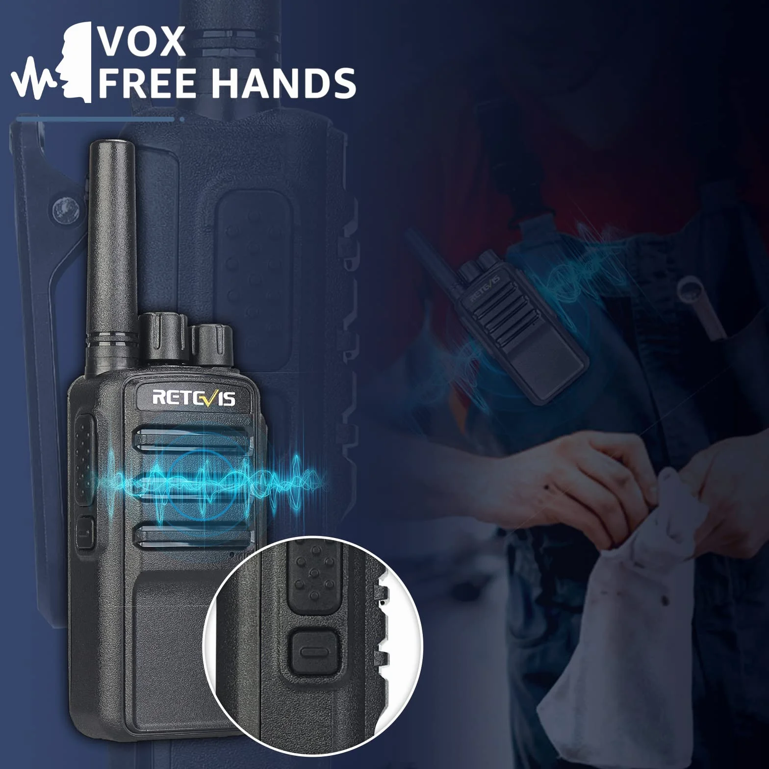 Retevis NR610 Walkie Talkie, Redukcja Szumów AI, Ręczne Walkie Talkie ze Słuchawkami, PMR446 VOX, 1200mAh USB-C Akumulator Krótkofalówki dla Dorosłych, Restauracja, Bezpieczeństwo (4 Sztuki, Czarny)