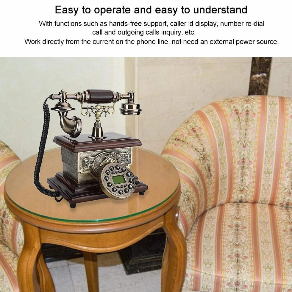 Telefon w stylu retro w stylu vintage, słuchawka z identyfikacją dzwoniącego, telefon stacjonarny z obrotową tarczą, telefon stacjonarny w stylu vintage do domowego biura, telefon przewodowy z wyświ