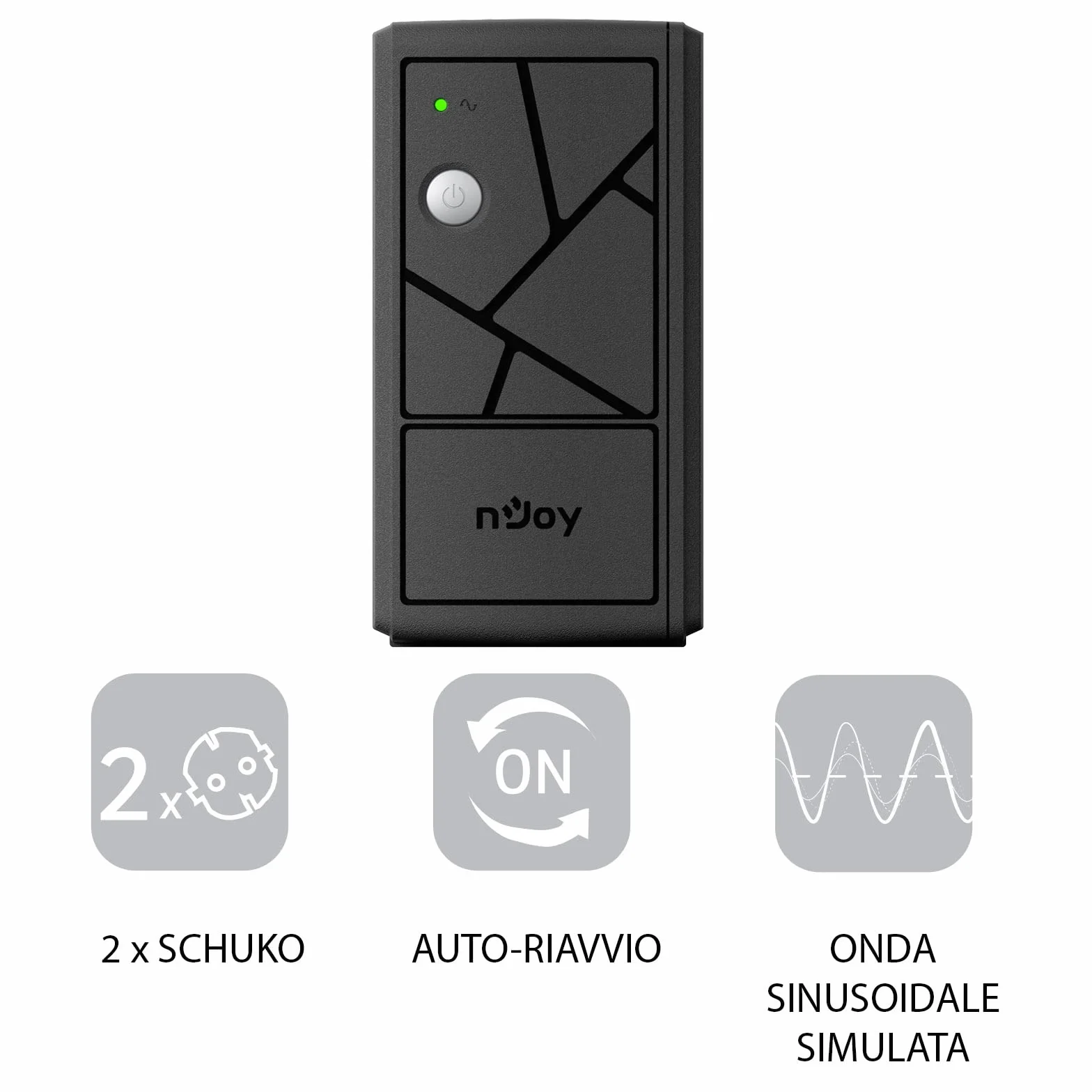 nJoy Keen 600VA Grupa ciągłości 360 W, technologia linii interaktywnej, symulowana fala sinusoidalna, AVR, USB, 2 wyjścia Shuko, Rj11 RJ45 In/Out, oprogramowanie do zarządzania UPS, 1 bateria