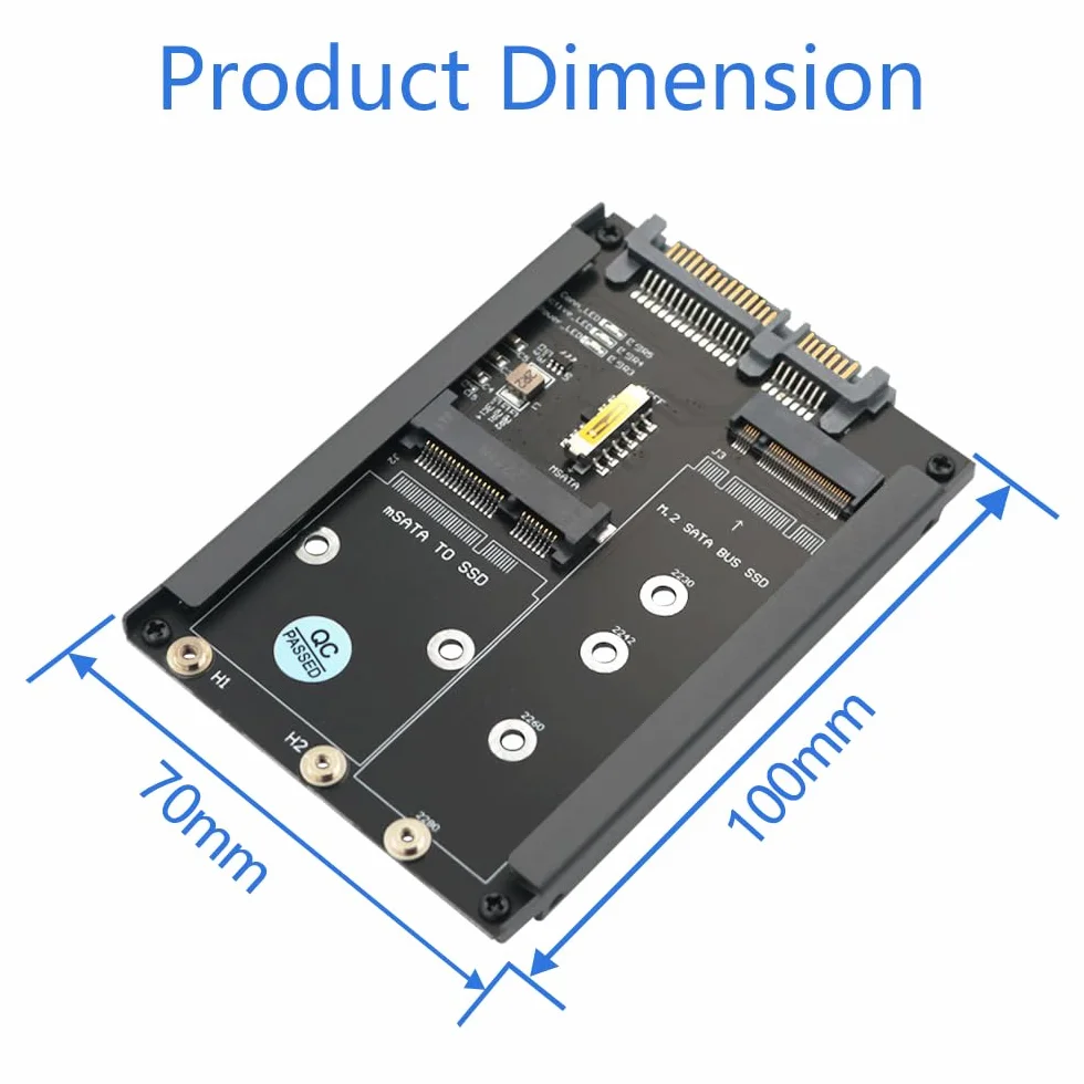2 w 1 MSATA i B Key SSD na 2,5-calowy SATA III z uchwytem ramowym, który zachowuje dysk mSATA SSD jako 2,5-calowy dysk SATA 7 mm