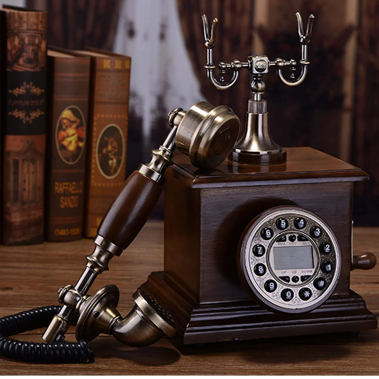 Telefon z przyciskiem do telefonu stacjonarnego, antyczny telefon vintage z podświetleniem, stacjonarny telefon stacjonarny do domu, dekoracja, salonu, sypialni, biura