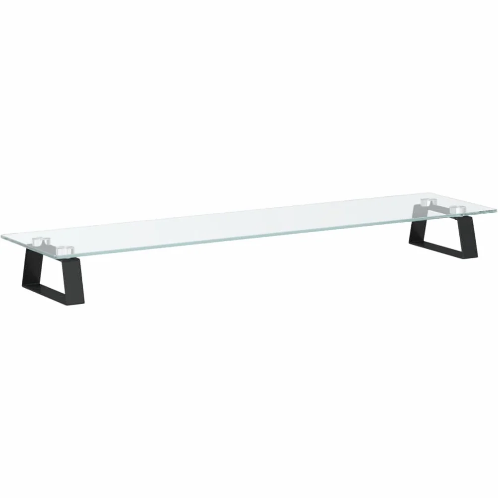 Podstawka pod monitor, czarna, ze szkła hartowanego i metalu, 80 x 20 x 8 cm, obciążenie 10 kg, półka na klawiaturę, podkładka pod mysz, organizer na miejsce pracy, do biura, domowego biura