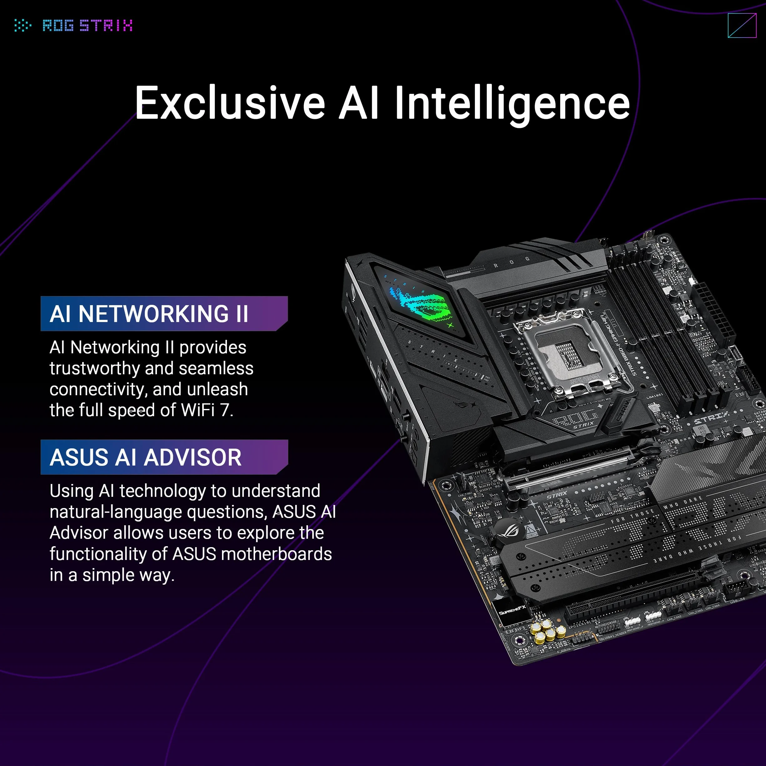 ASUS ROG Strix B860-F Gaming WiFi, Płyta główna ATX, gotowa do komputerów PC z zaawansowaną SI, 16+1+2+1 stopnie zasilania, gniazda DDR5, PCIe 5.0, cztery gniazda M.2, WiFi 7, oświetlenie Aura Sync