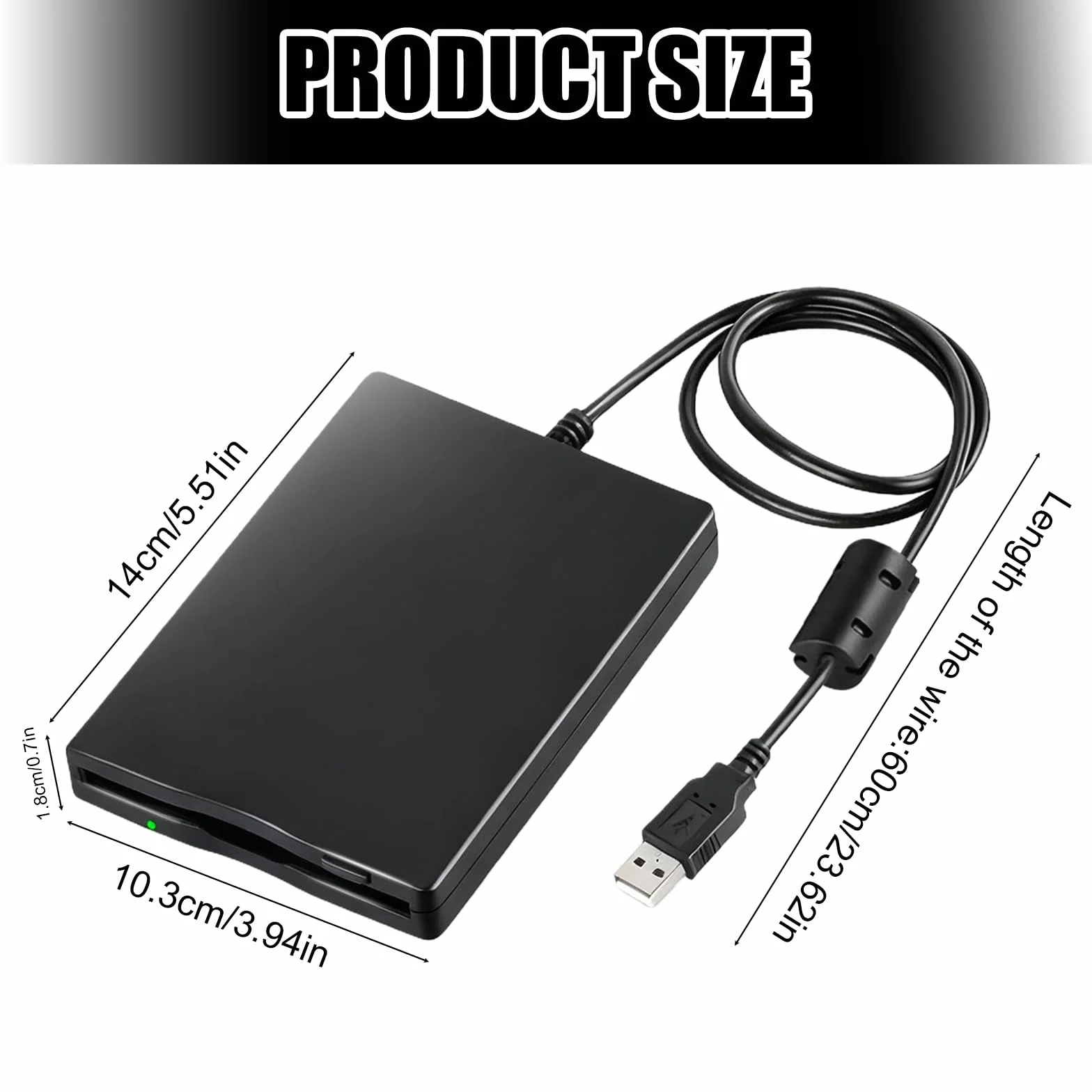 Leikurvo Zewnętrzna stacja dyskietek USB przenośna FDD 1,44 MB 3,5 cala, Slimline Floppy Disk Drive zewnętrzny czytnik kart, akcesoria komputerowe, wyjmowane, kompatybilne z PC i Mac, Plug and Play