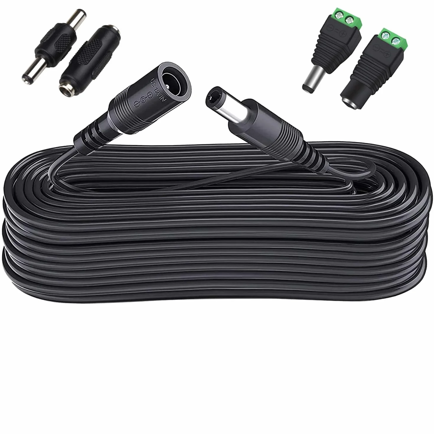 GTIWUNG Przewód przedłużający 12 V, 10 metrów, płaski kabel przedłużający, zasilacz DC 2,1 mm x 5,5 mm, kabel żeński na męski do kamery bezpieczeństwa CCTV/IP, DVR i innych urządzeń