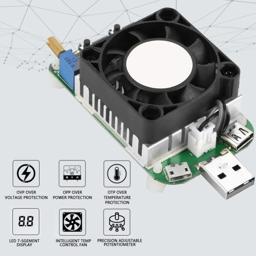 Akozon USB Load Tester Elektroniczny tester obciążenia Moduł rezystancji Test baterii LD25 Regulowany tester napięcia prądu