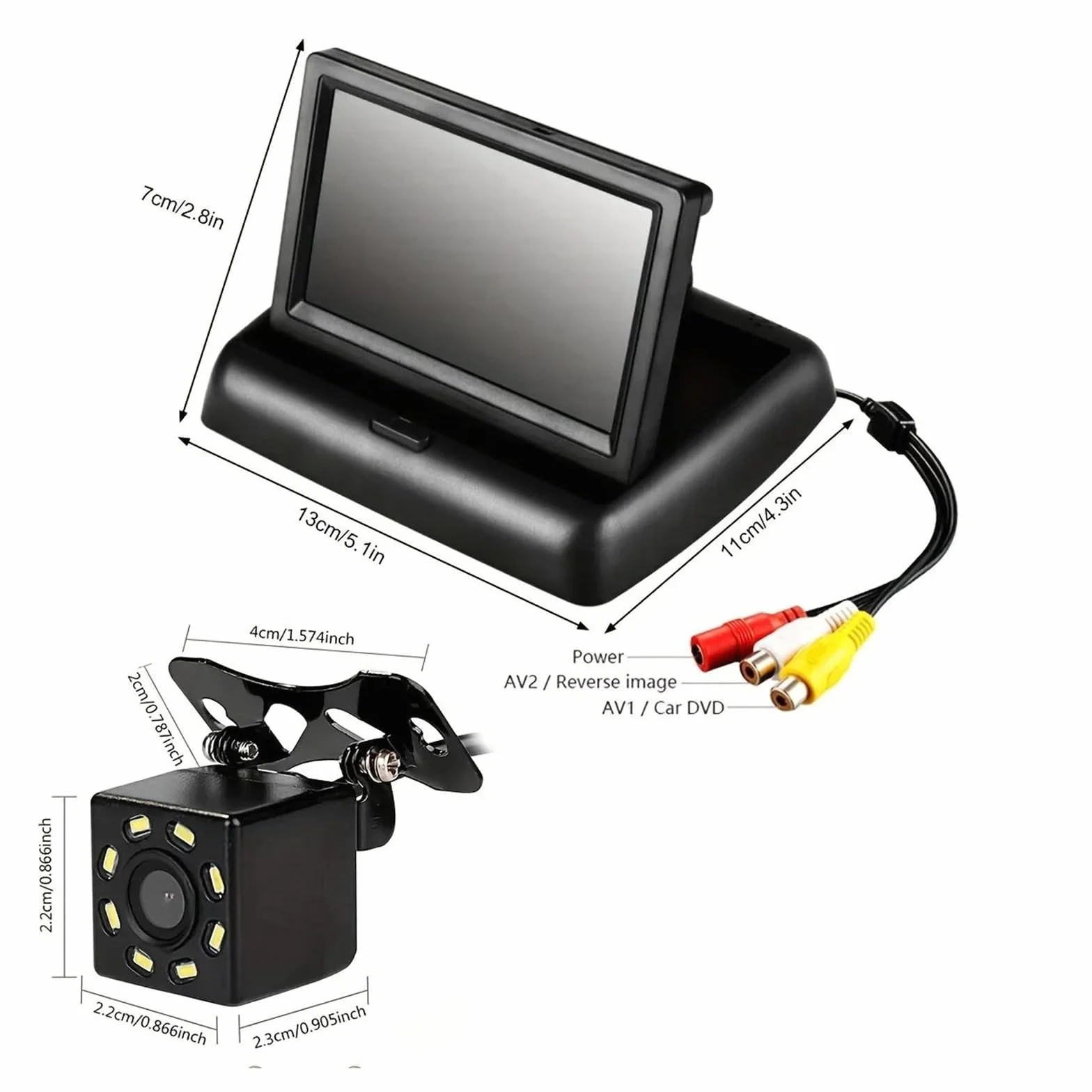 Samochodowa kamera cofania 10.9 cm, wyświetlacz HD, monitor LCD, pełny zestaw, zamiennik do pickupa, furgonetki, kampera, kamery cofania