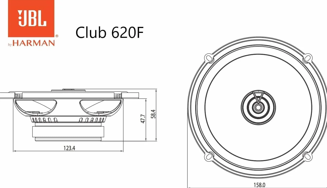 JBL Club 620F 2-drożny zestaw głośników samochodowych Harman Kardon – 180 W głośniki samochodowe do montażu na płasko – 2 sztuki Car HiFi Box duży 16-17 cm – 6,5 cala – bez osłony grilla
